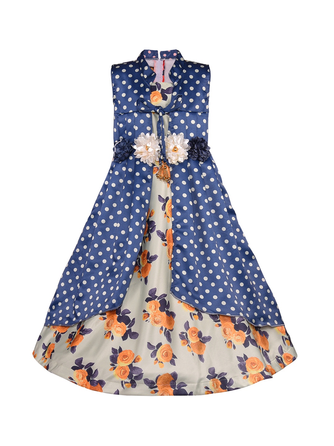 

Wish Karo Girls Blue & Yellow Printed Layered Maxi Dress