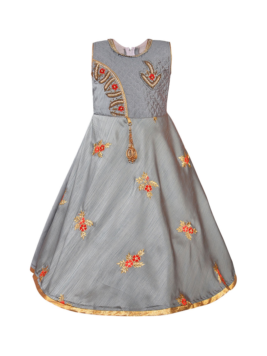 

Wish Karo Girls Grey & Red Embellished Maxi Dress