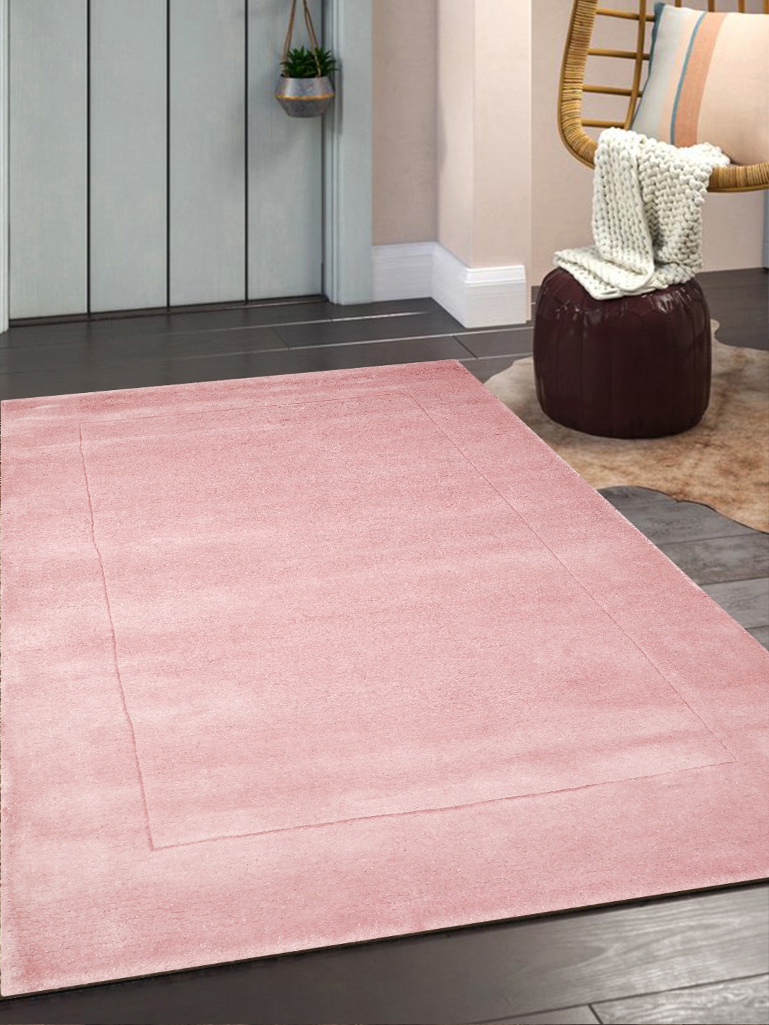 

PRESTO Pink Solid Hand Tufted Wool Anti-Skid Carpet
