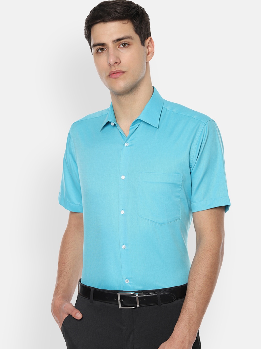 Van Heusen Men Blue Regular Fit Solid Formal Shirt