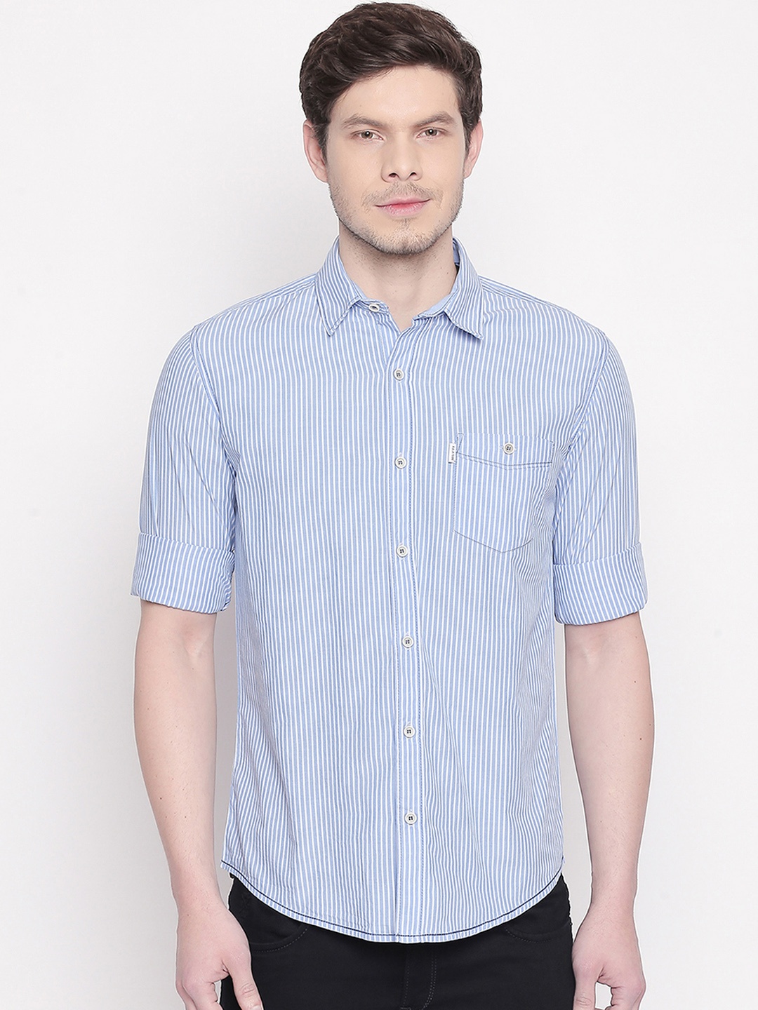 

Mufti Men Blue & White Slim Fit Striped Casual Shirt