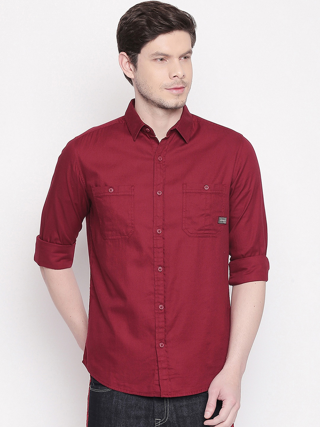 

Mufti Men Red Slim Fit Solid Casual Shirt