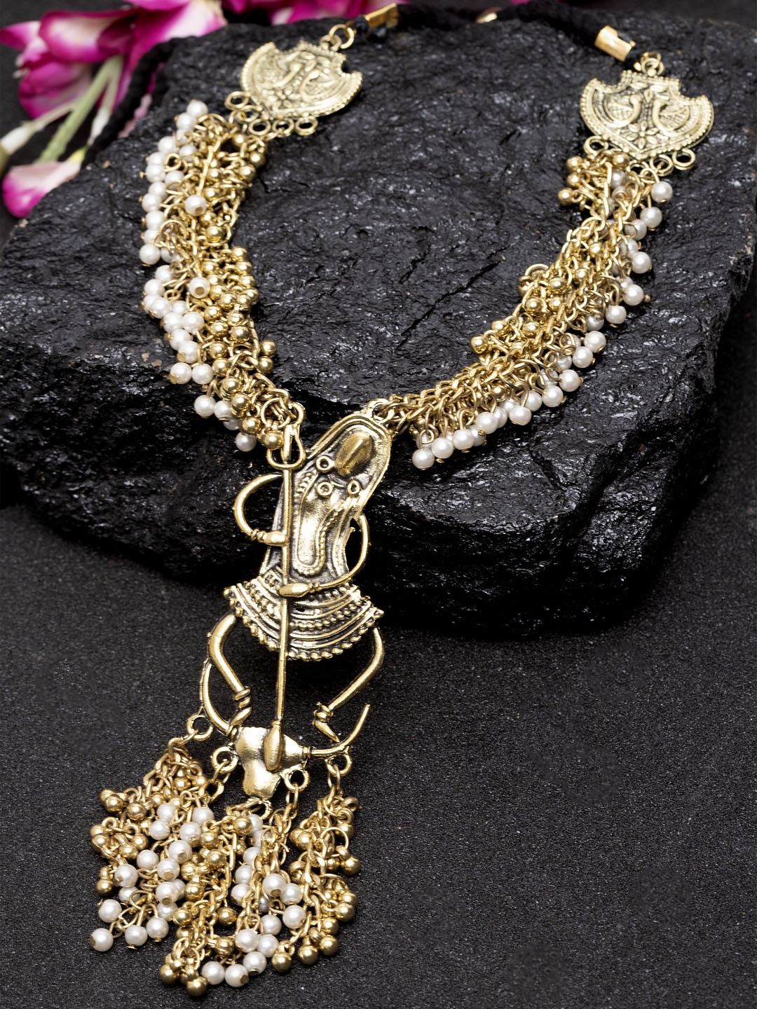 

Moedbuille Gold-Toned & White Handcrafted Tribal Necklace