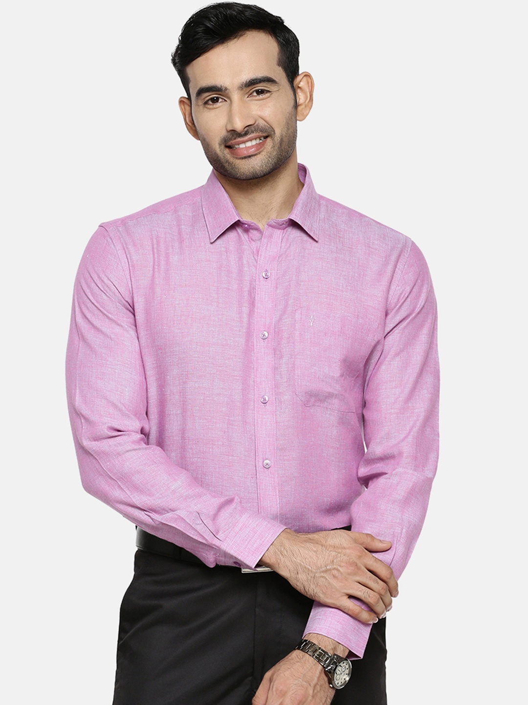 

Ramraj Men Purple Original Slim Fit Solid Linen Formal Shirt