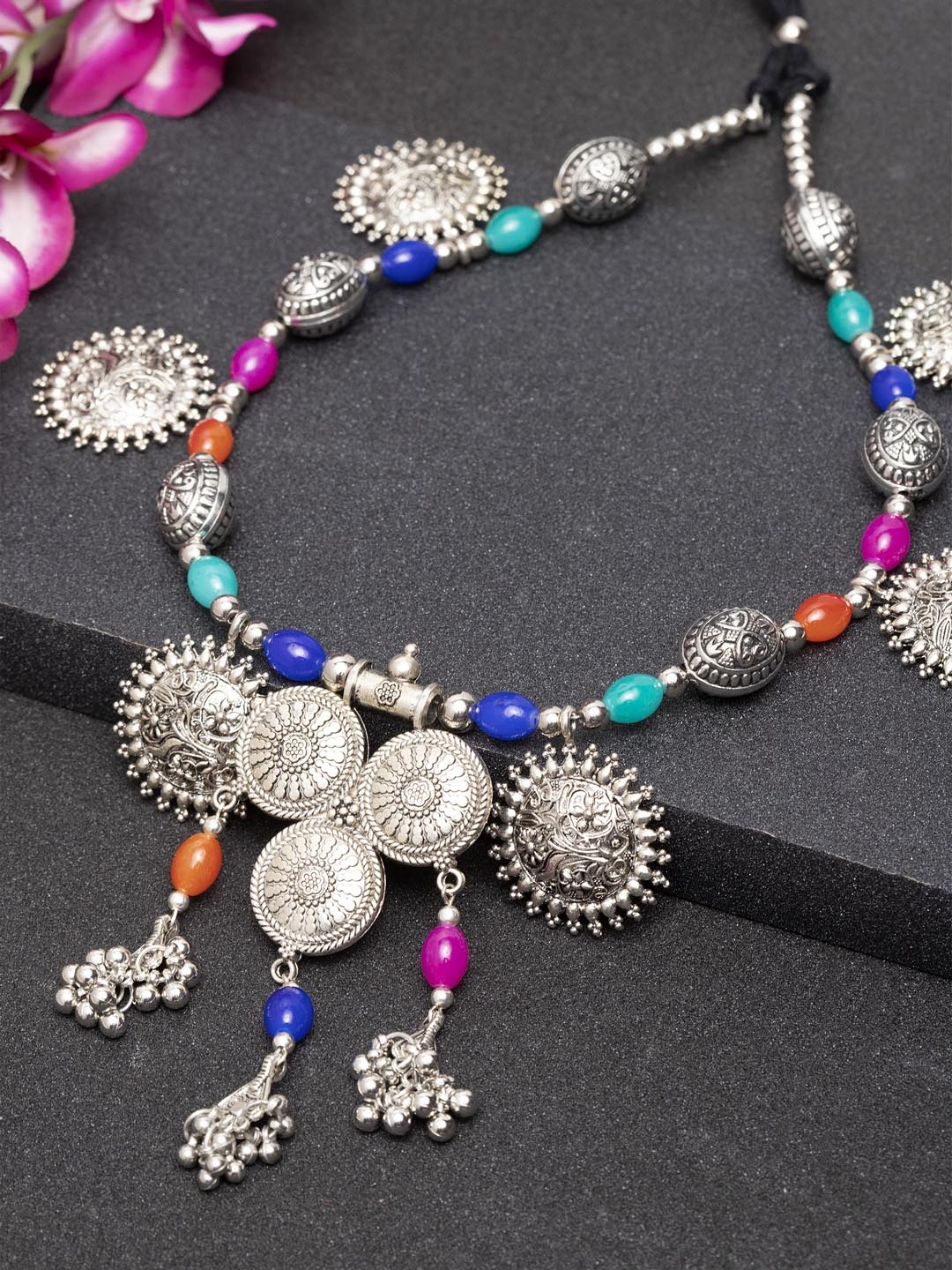 

Moedbuille Silver-Plated & Blue Handcrafted Afghan Necklace