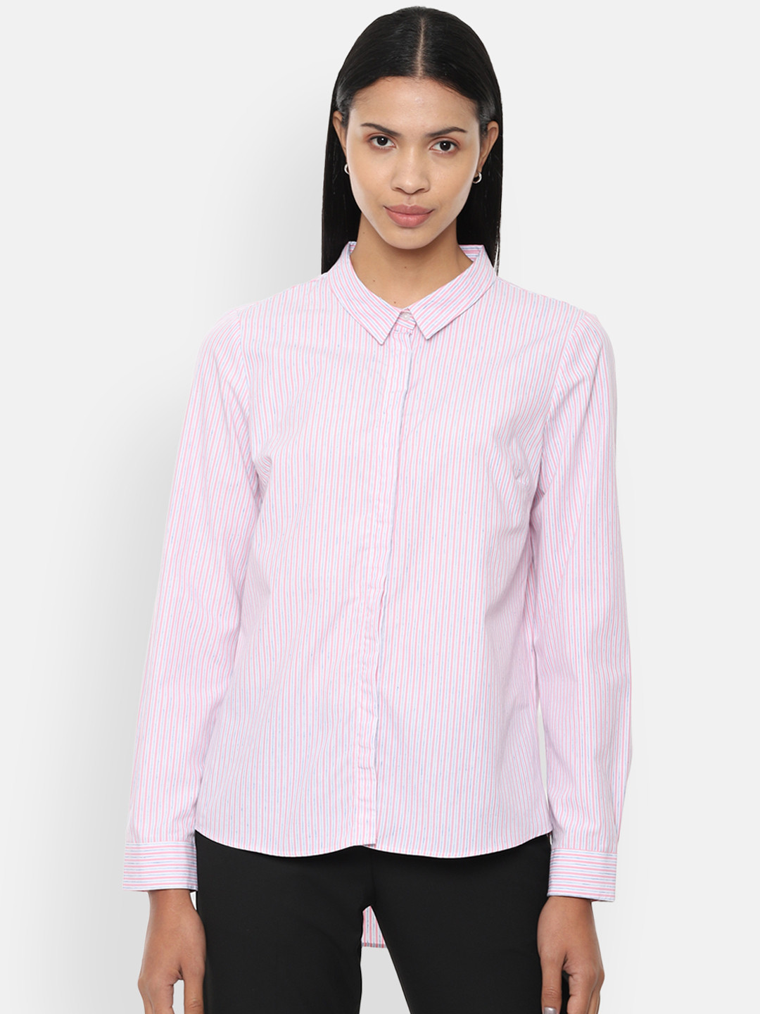 

Van Heusen Woman Pink & Blue Regular Fit Striped Casual Shirt