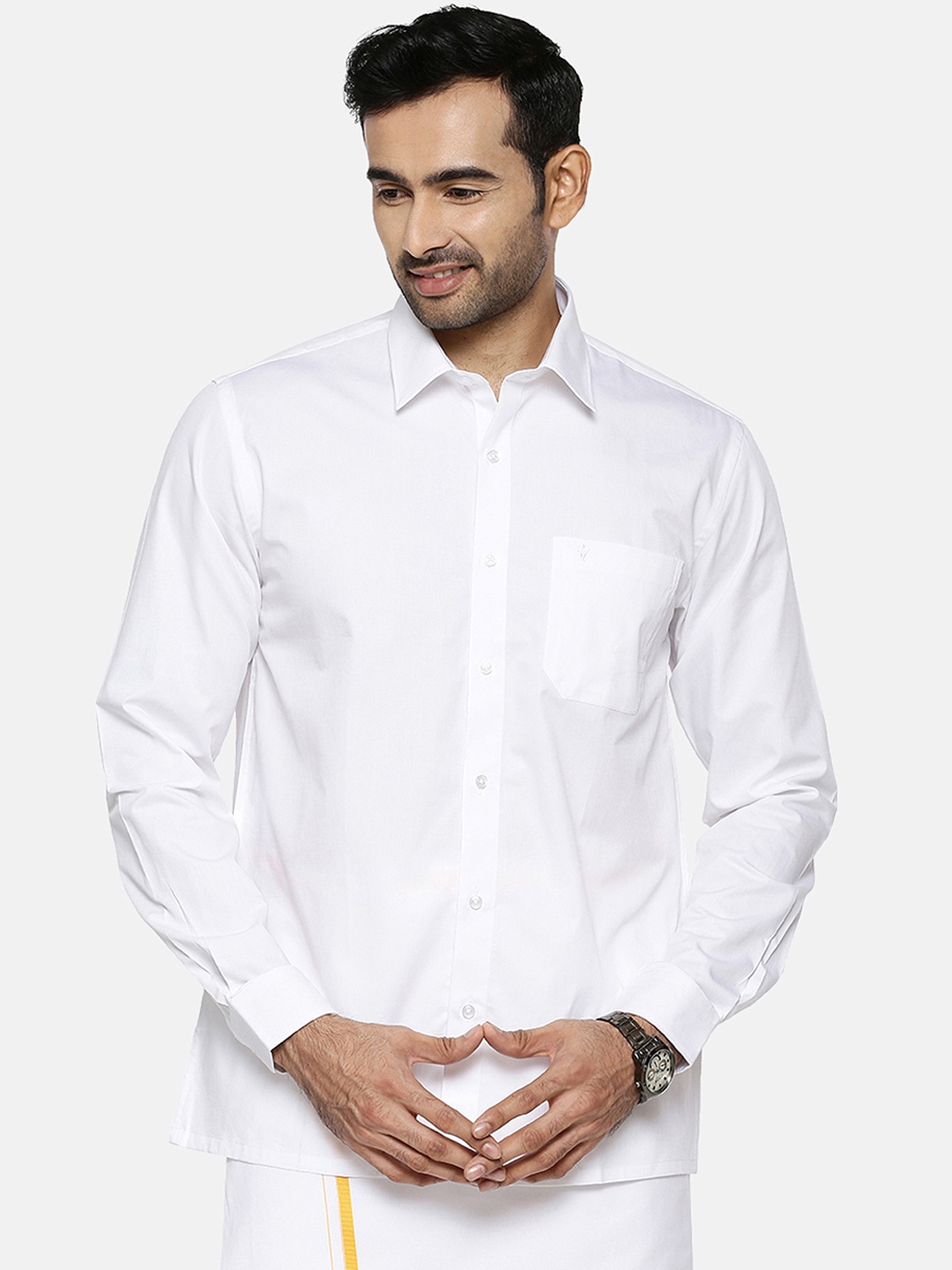 

Ramraj Men White Original Regular Fit Solid Ethnic Shirt