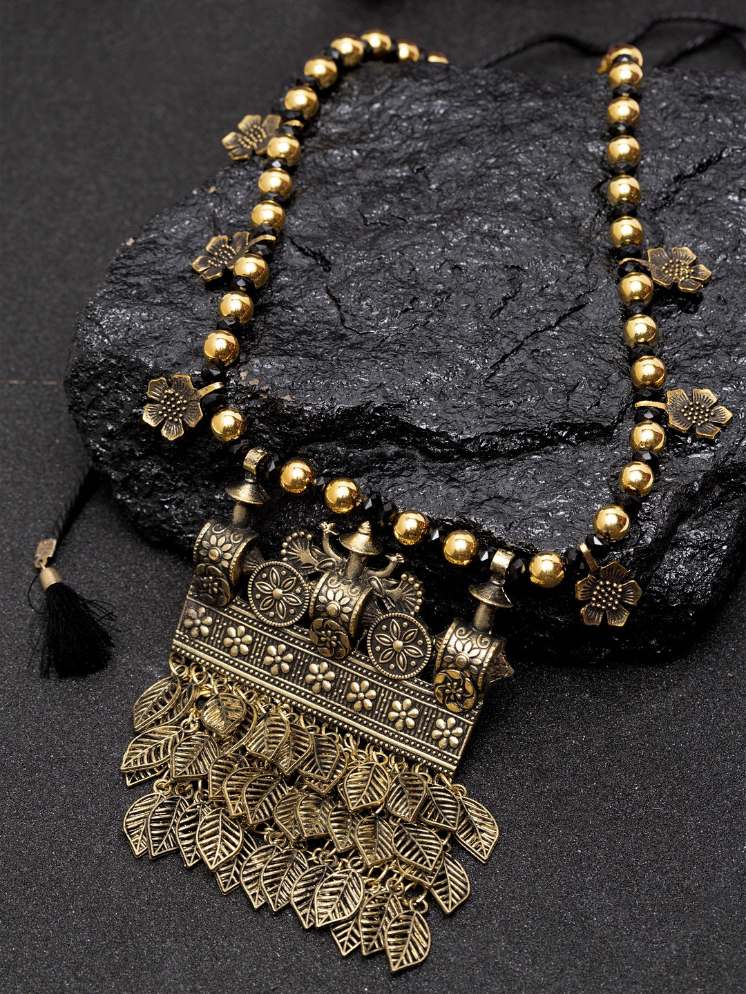 

Moedbuille Handcrafted Antique Brass Plated Oxidised Tribal Necklace, Gold