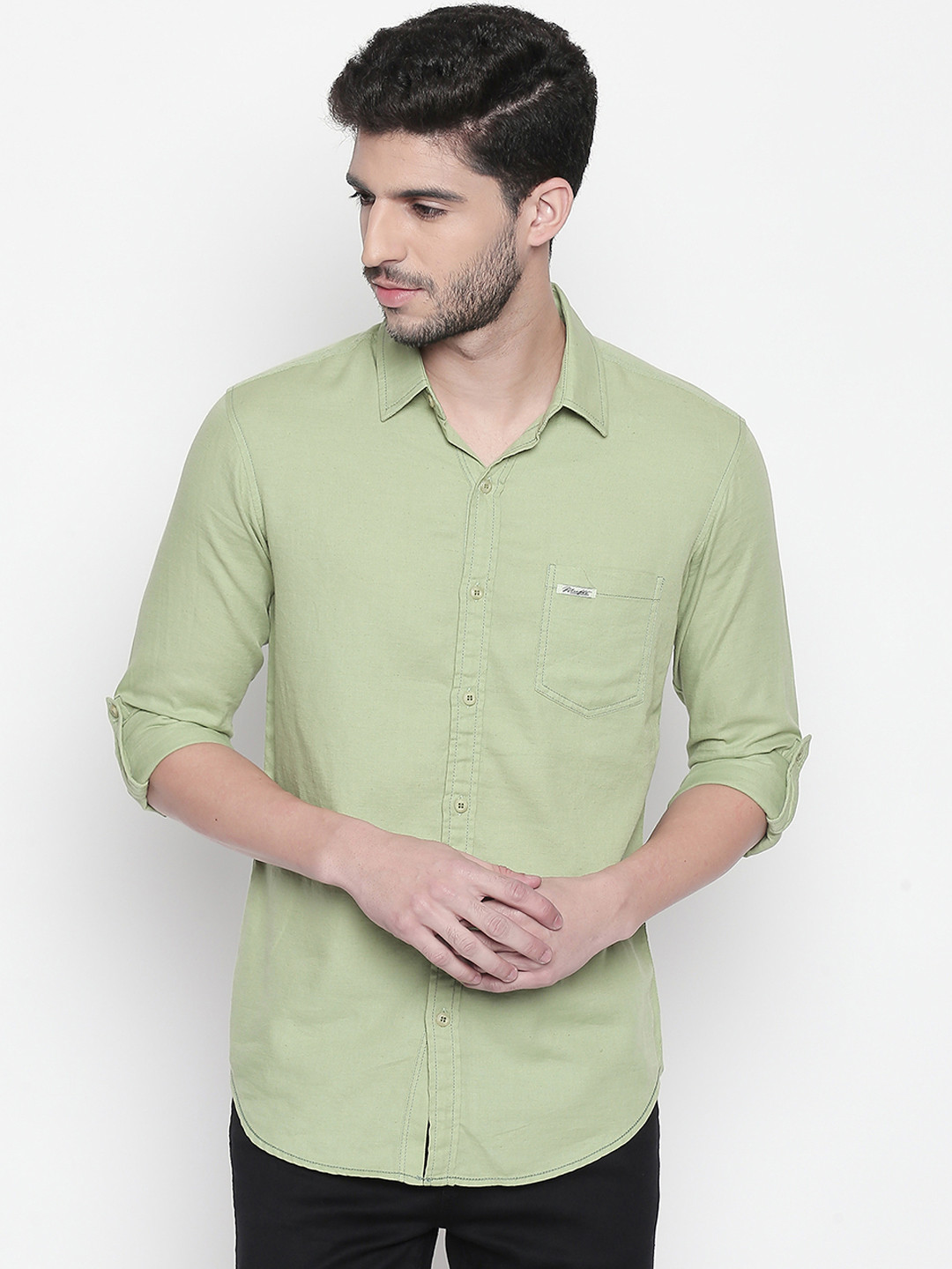 

Mufti Men Green Slim Fit Solid Casual Shirt