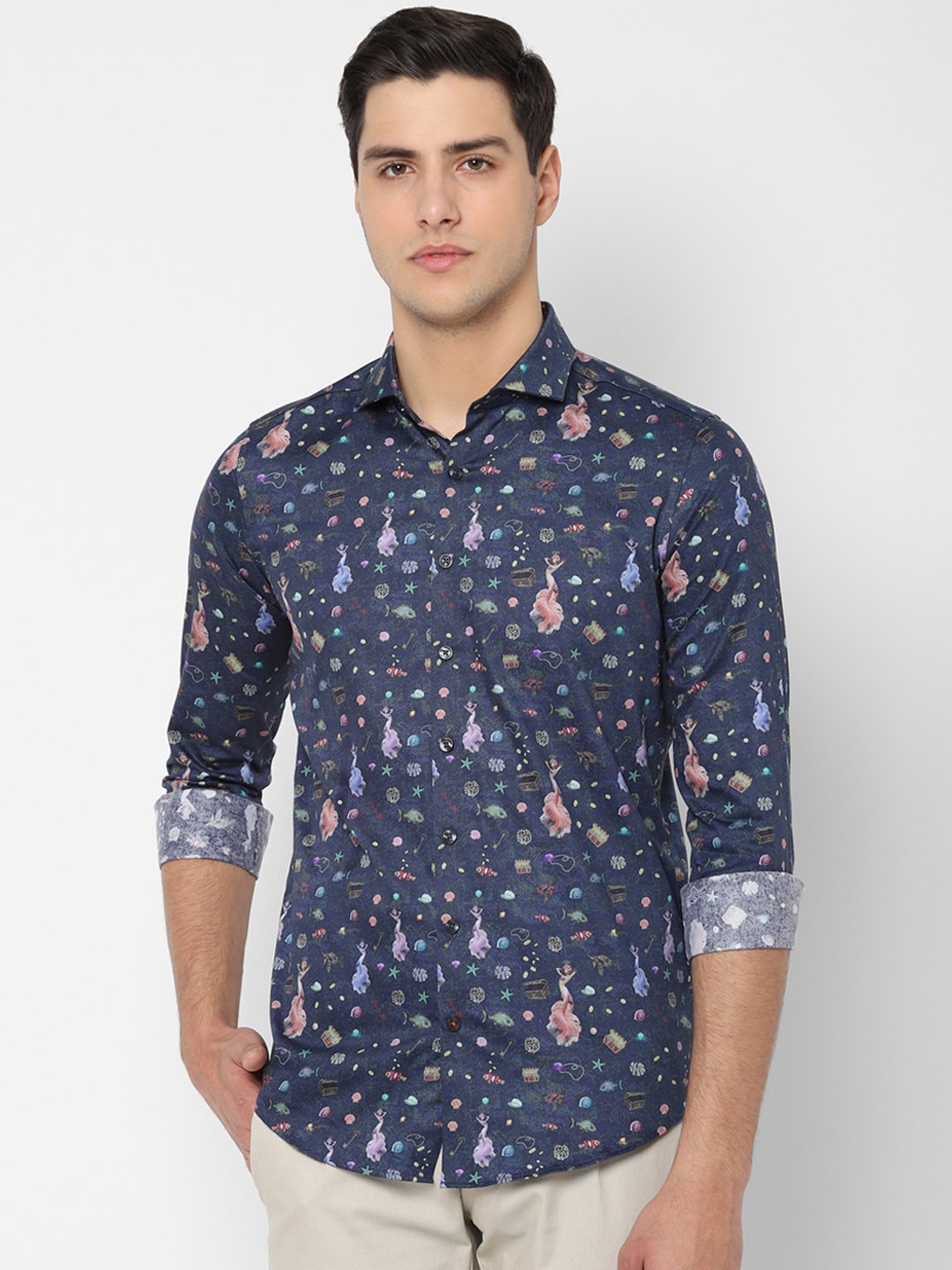 

SIMON CARTER LONDON Men Navy Blue Slim Fit Printed Casual Shirt