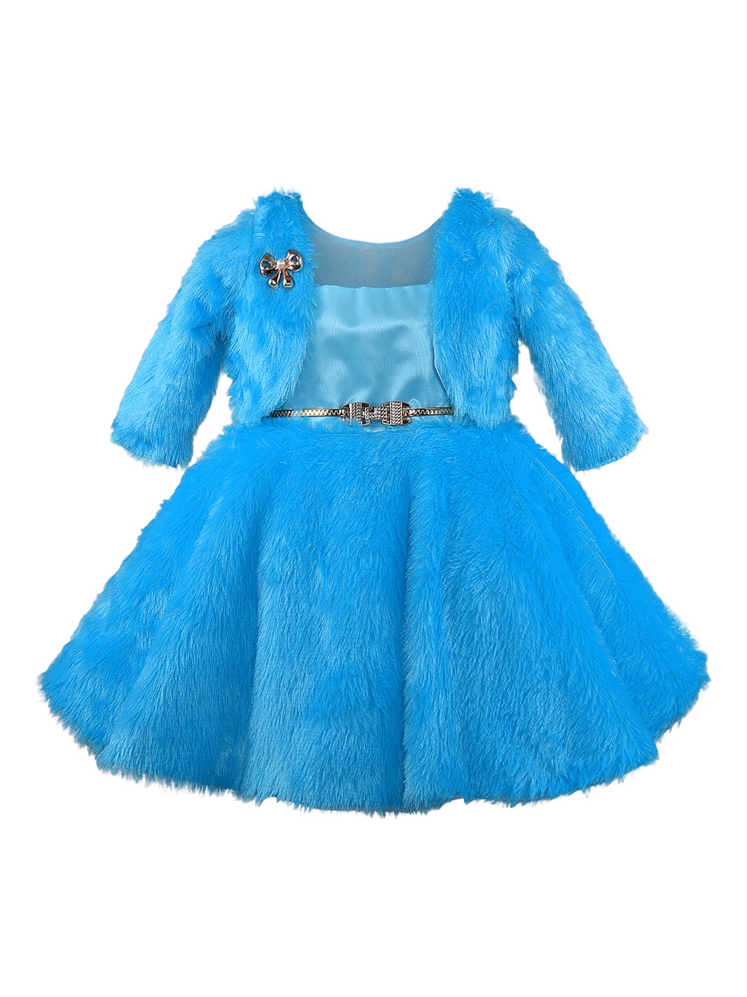 

Wish Karo Girls Blue Self Design Fit and Flare Dress