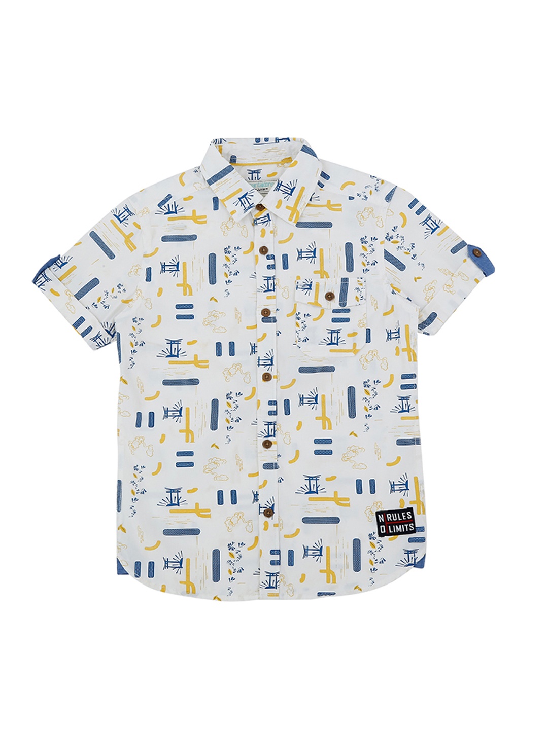 

Pantaloons Junior Boys White & Blue Regular Fit Printed Casual Shirt