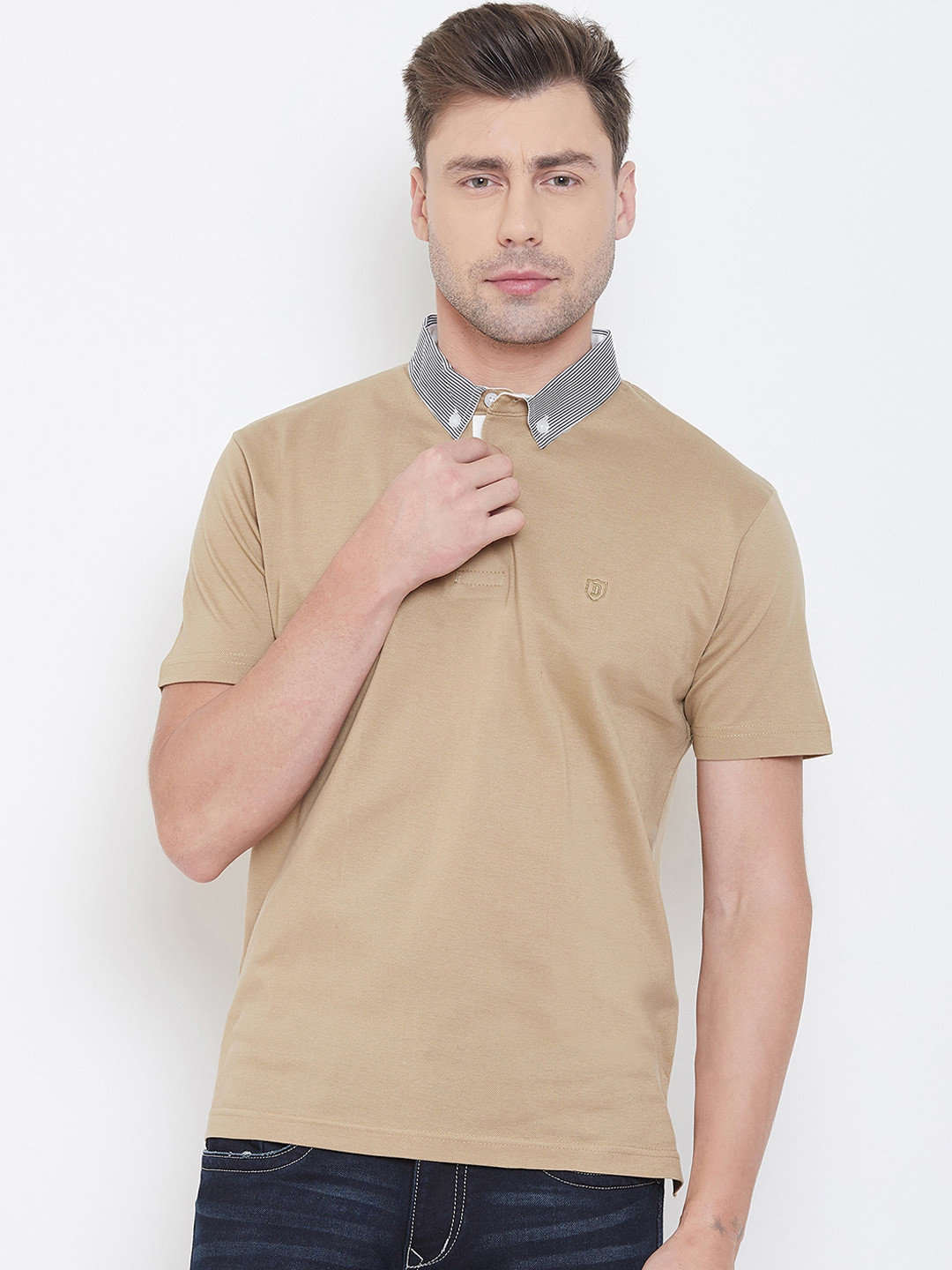 

Duke Men Brown Solid Polo Collar T-shirt