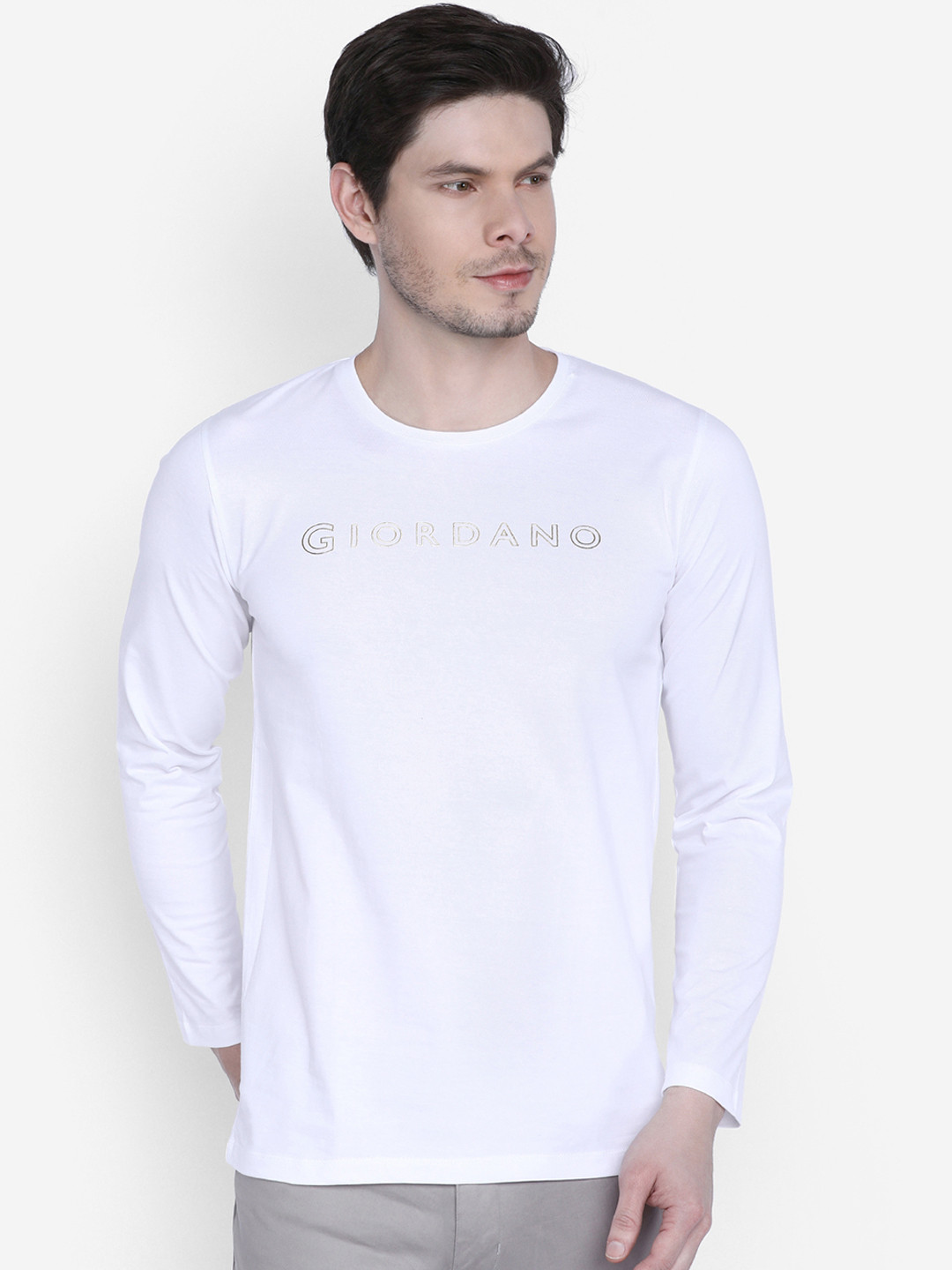 

GIORDANO Men White Printed Round Neck T-shirt
