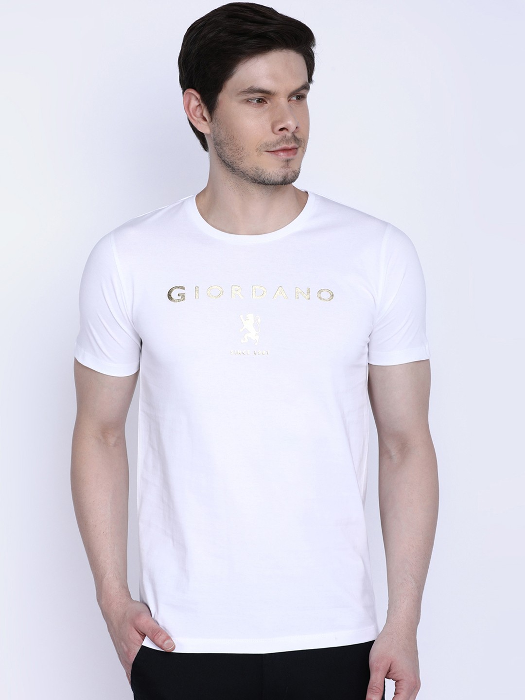 

GIORDANO Men White Printed Round Neck T-shirt