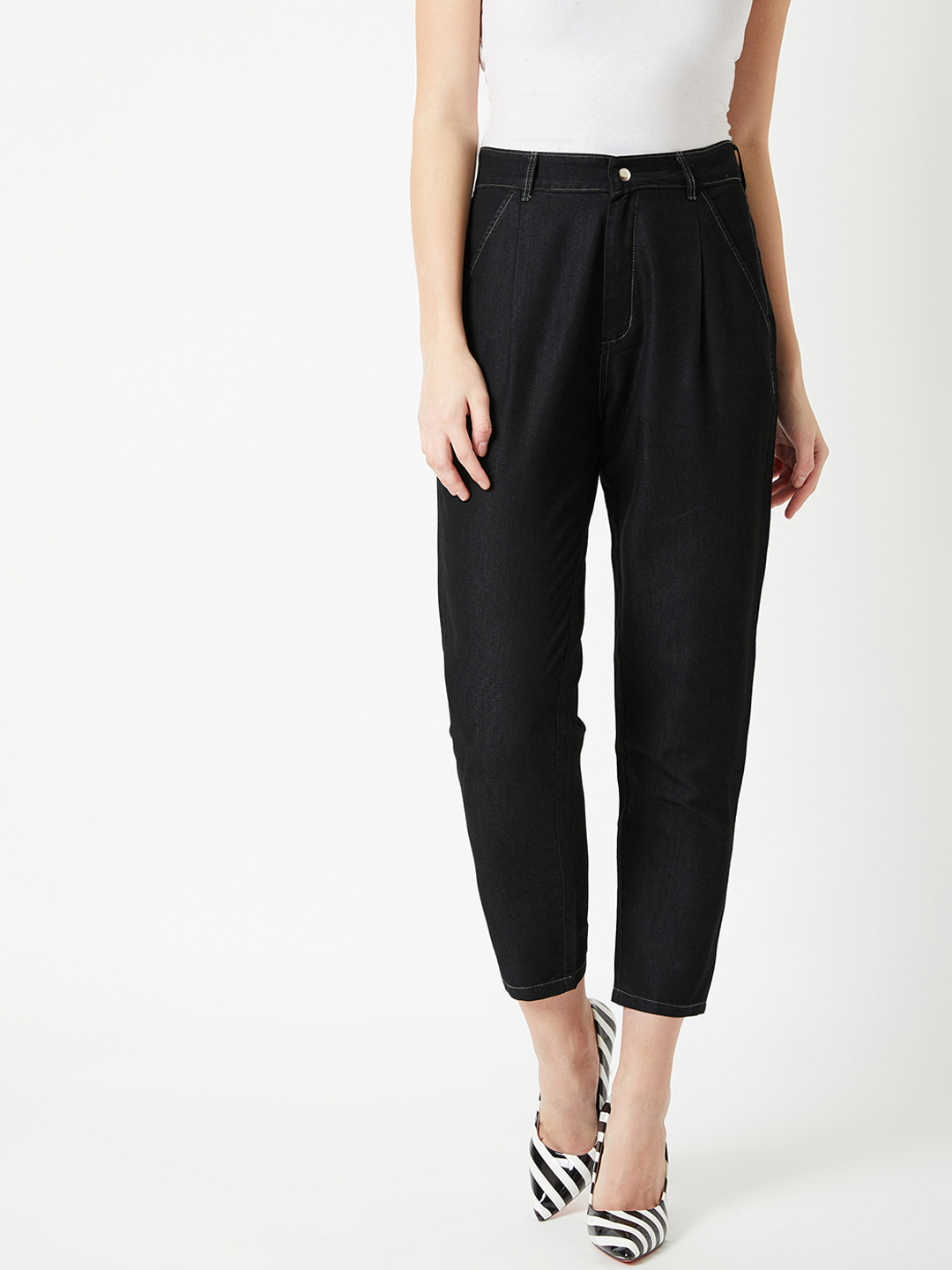 

Miss Chase Women Black Regular Fit Solid Regular Trousers