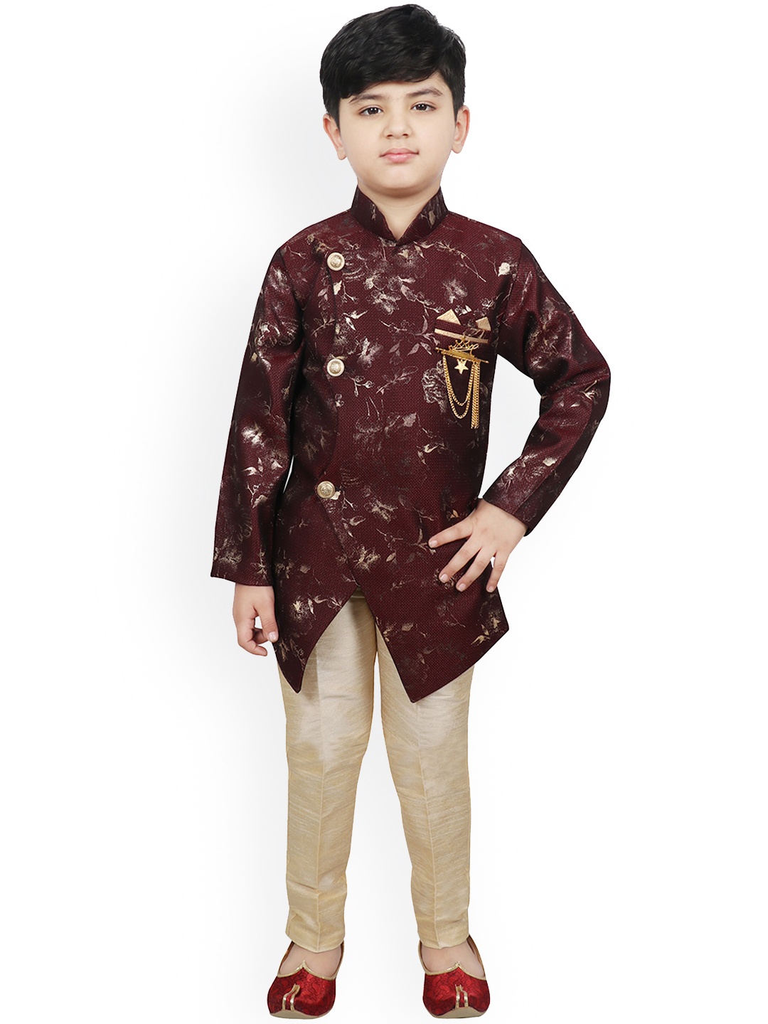 

SG YUVRAJ Boys Maroon & Beige Printed Sherwani Set