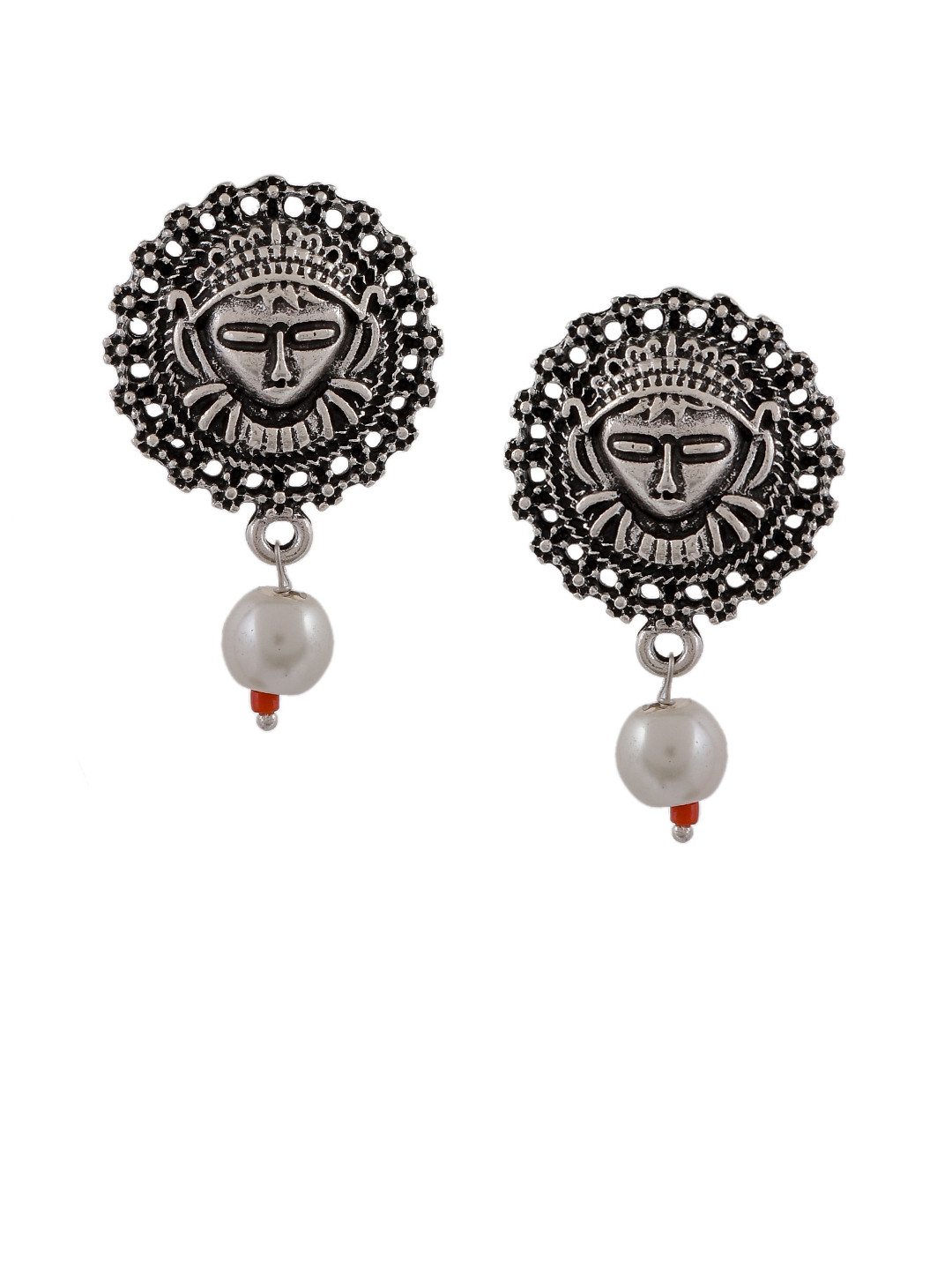 

Silvermerc Designs Silver-Plated Oxidised Circular Drop Earrings