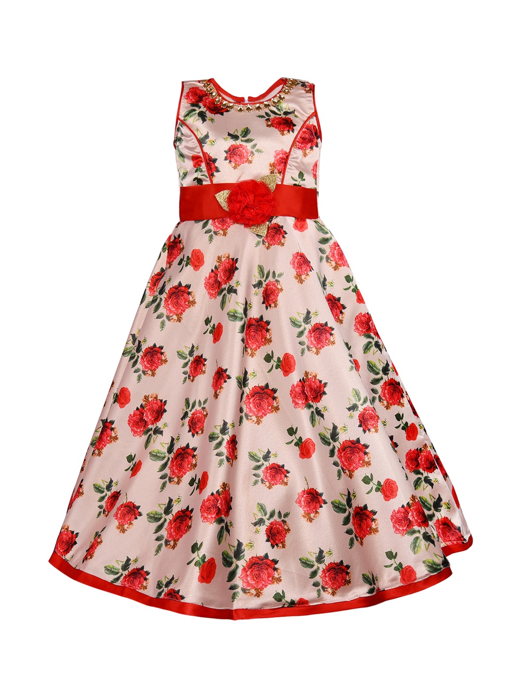 

Wish Karo Girls Red & White Printed Maxi Dress