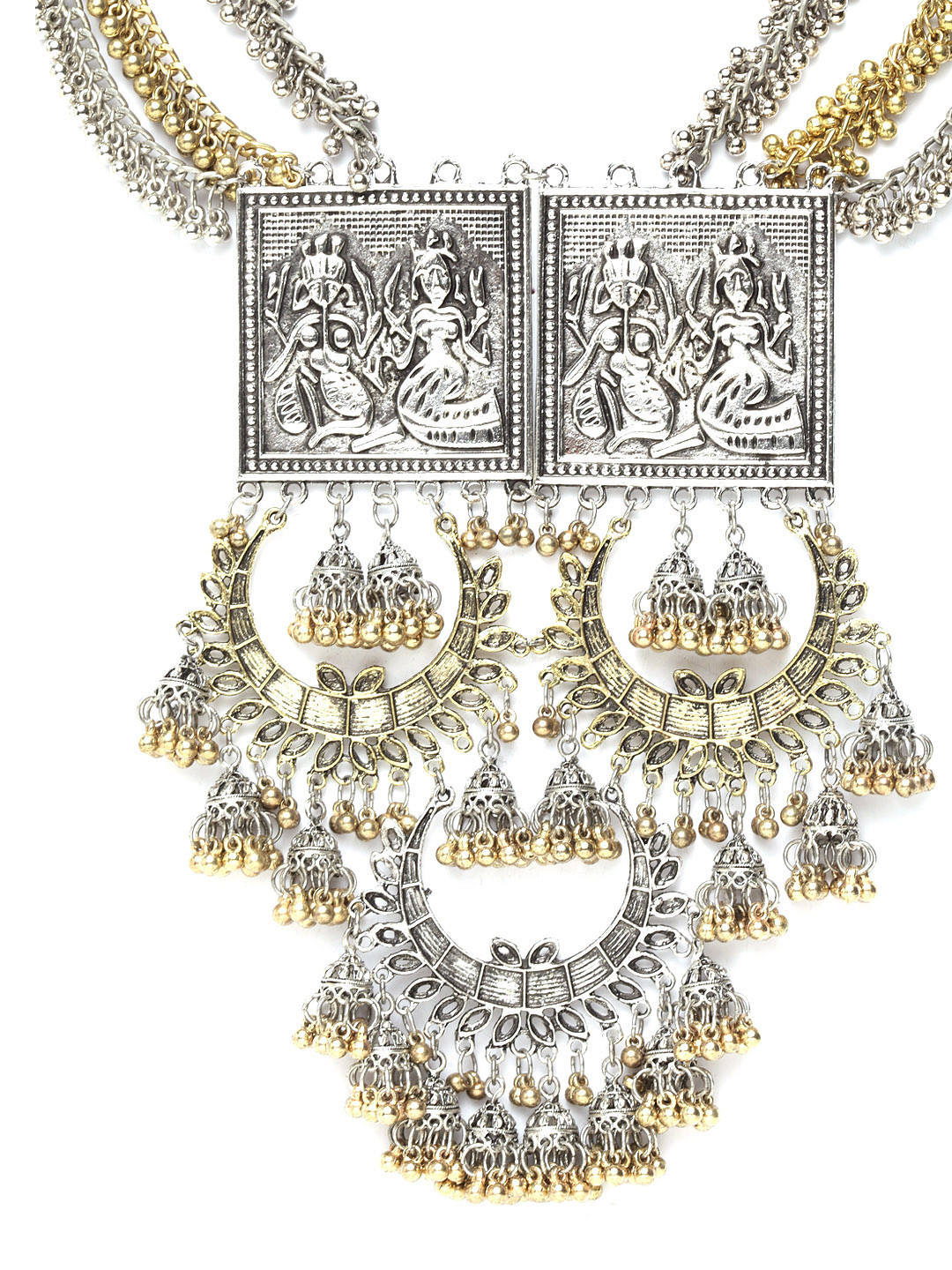 

Moedbuille Handcrafted Antique Temple Design Oxidised Tasselled Necklace, Gold