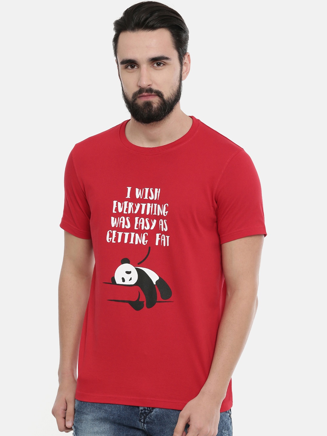 

Bushirt Men Red Printed Round Neck Pure Cotton T-shirt