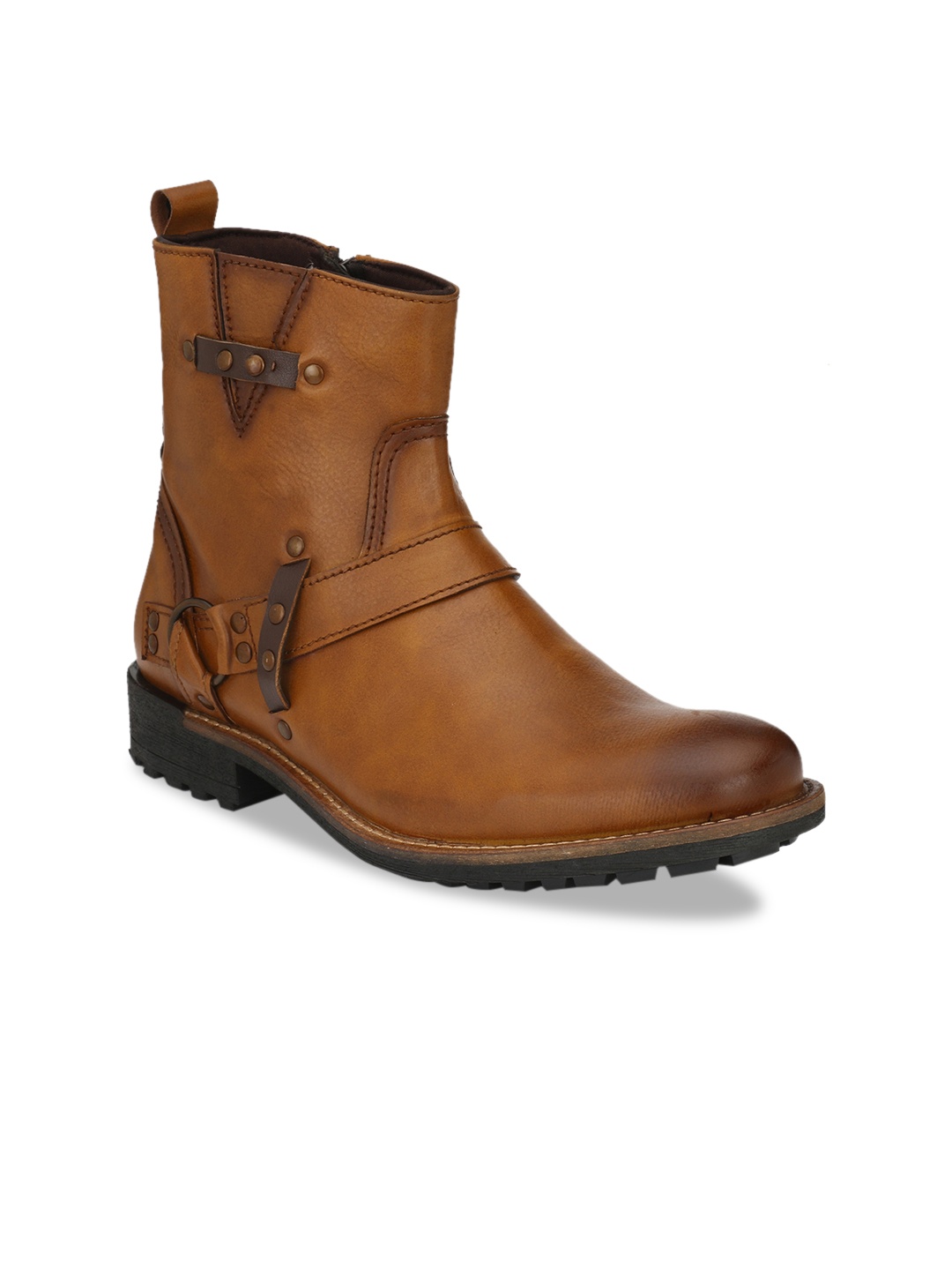 

Delize Men Tan Brown Solid Mid-Top Flat Boots