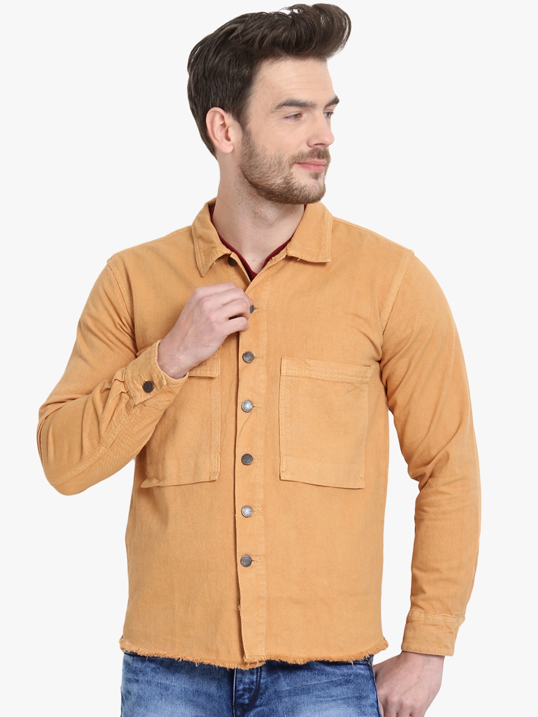 

Kotty Men Yellow Solid Denim Jacket
