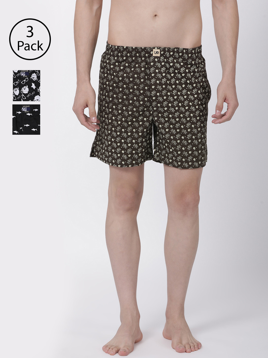 

Urban Dog Men Pack of 3 Printed Boxers UDBX148_UDBX144_UDBX156, Black