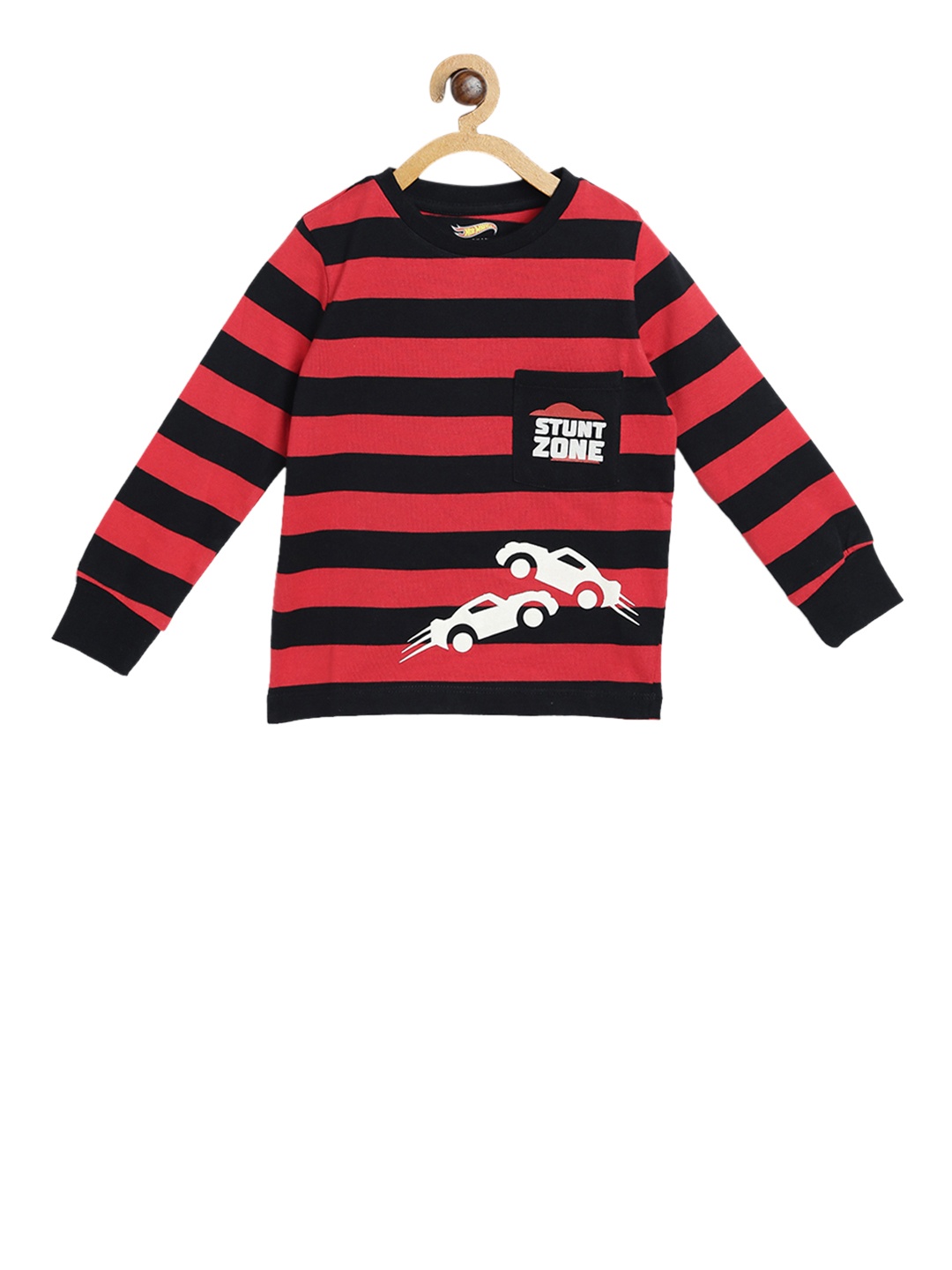 

toothless Boys Red & Black Hot Wheels Striped Round Neck T-Shirt