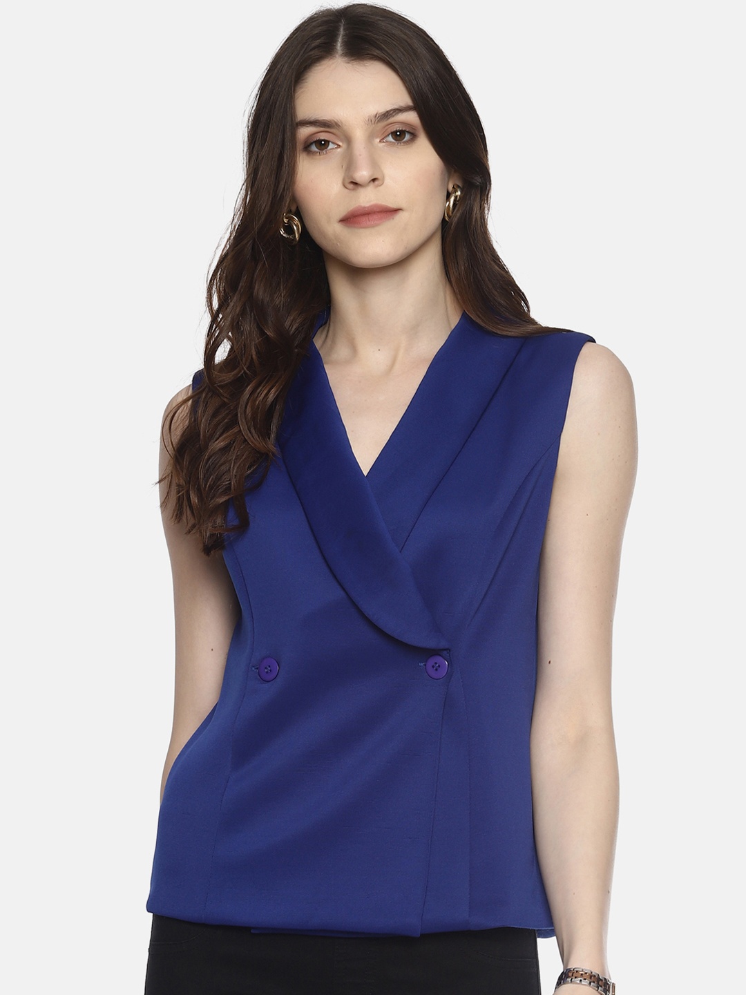 

AARA Women Blue Solid Wrap Top