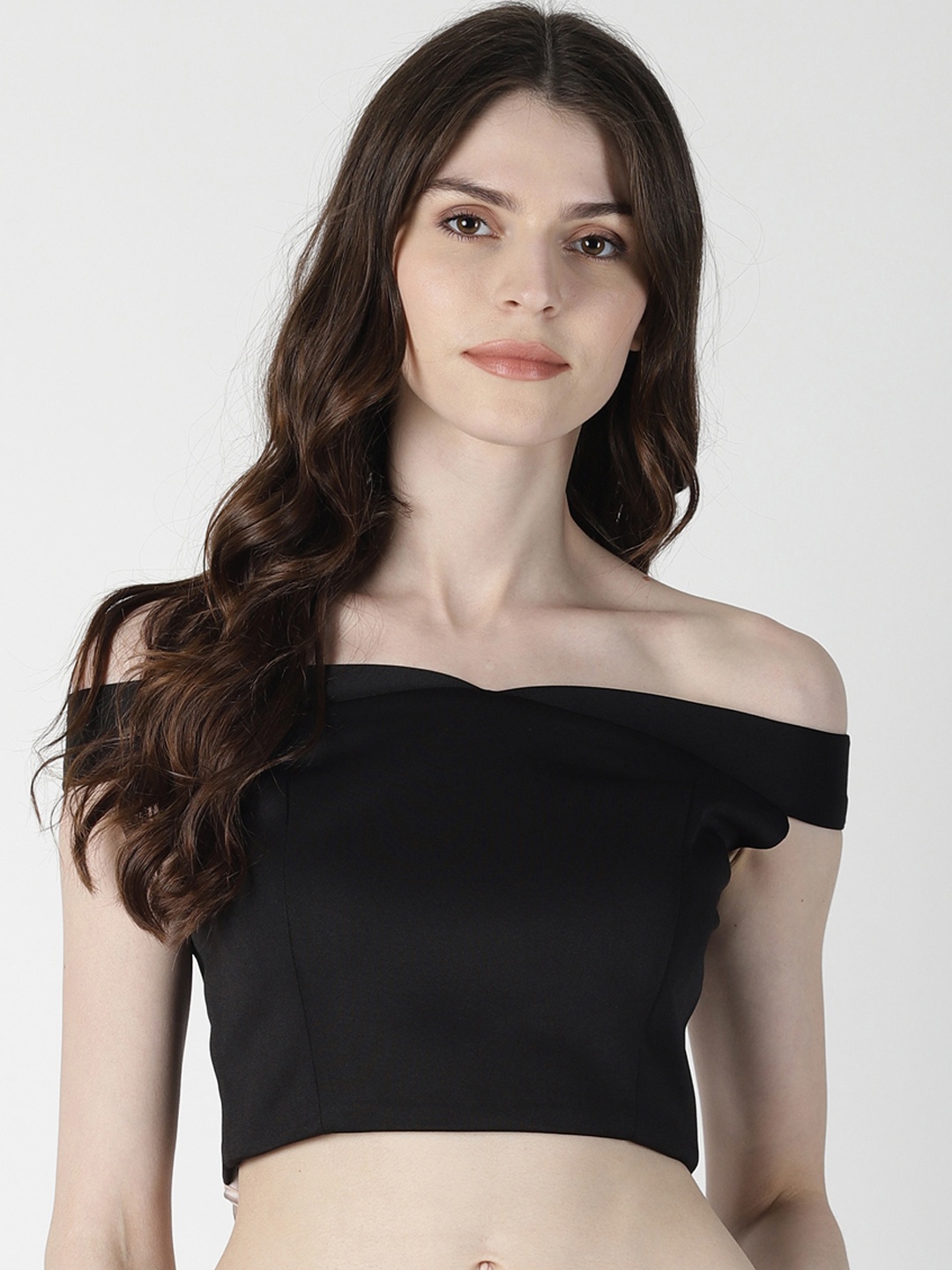 

AARA Women Black Solid Bardot Top