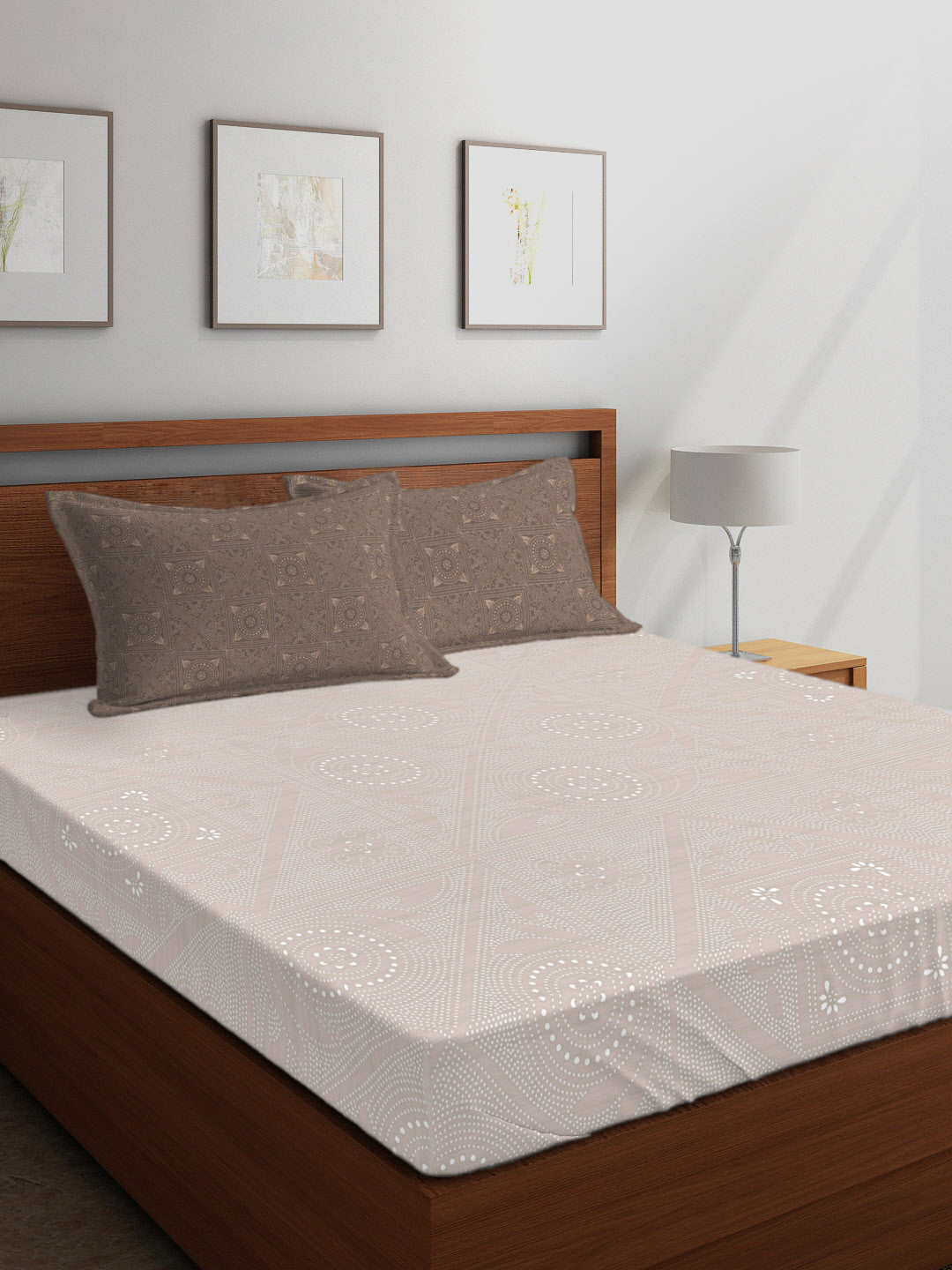 

Boutique Living India Grey & Cream-Coloured Ethnic Motifs 210 TC Cotton 1 King Bedsheet with 2 Pillow Covers
