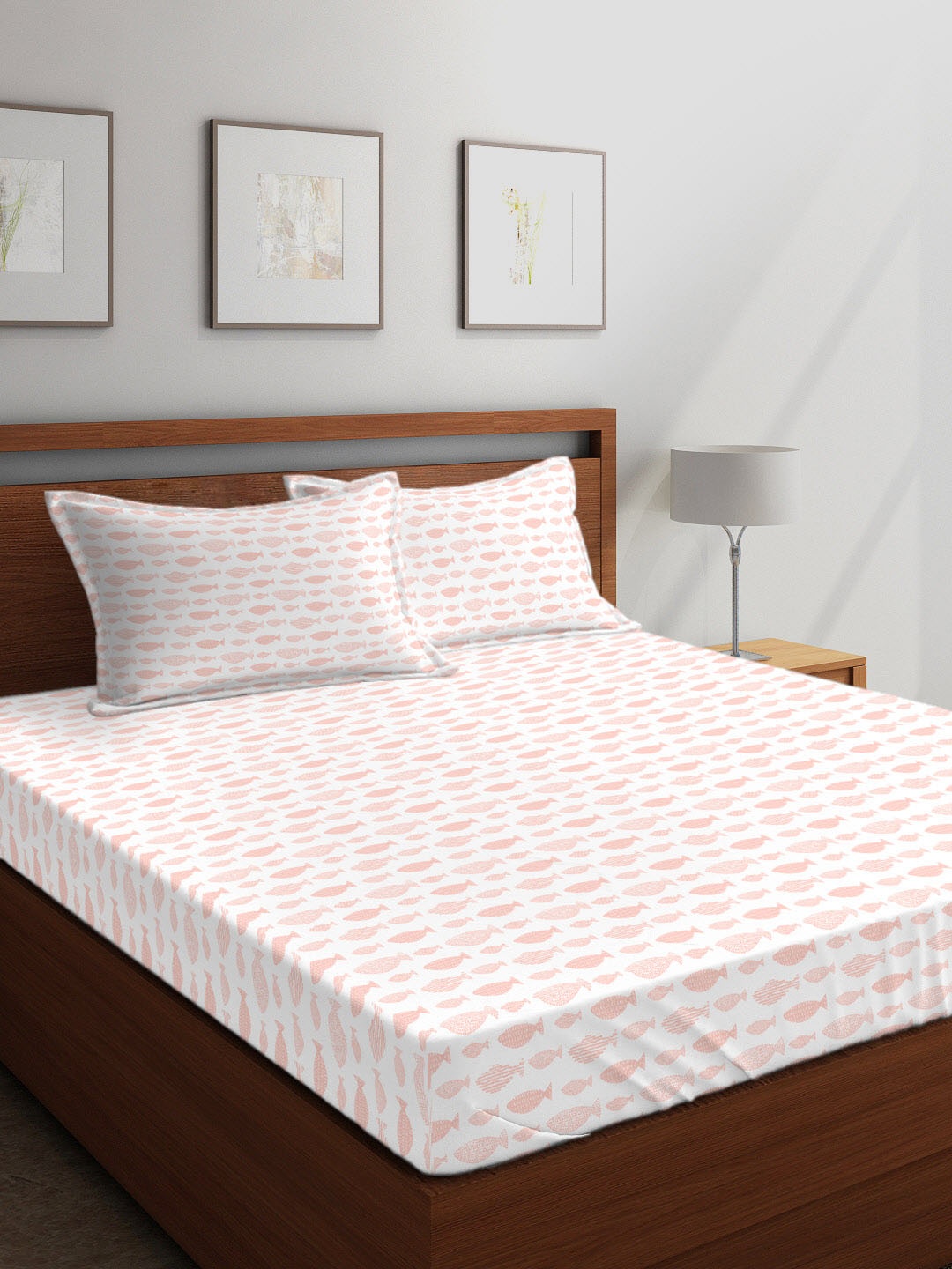 

Boutique Living India Pink & White Abstract 300 TC Cotton 1 King Bedsheet with 2 Pillow Covers