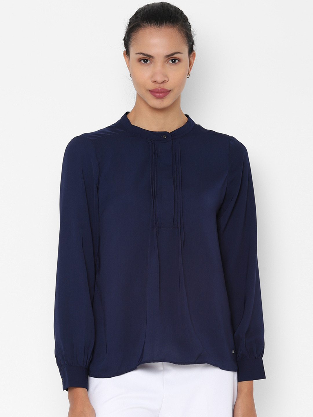 

Allen Solly Woman Navy Blue Solid A-Line Top