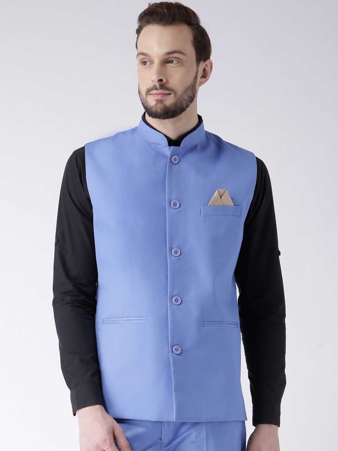 

Hangup Men Blue Solid Nehru Jacket