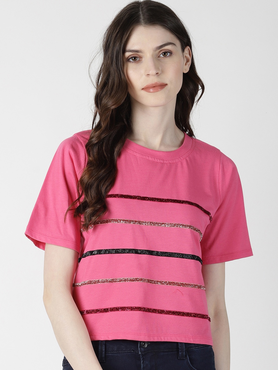 AARA Women Pink Striped Top