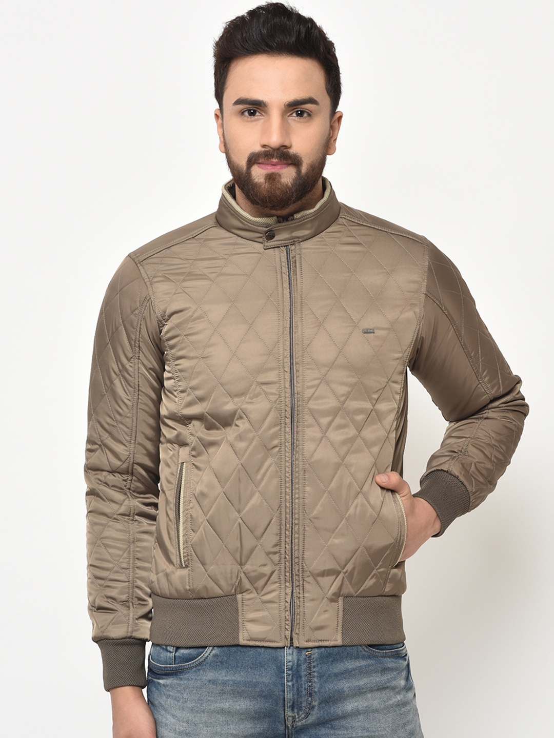

Duke Men Taupe Solid Padded Jacket