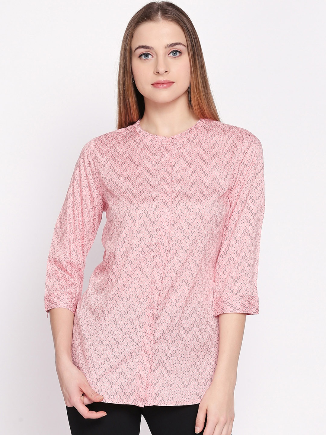 

Annabelle by Pantaloons Women Pink & White Printed Shirt Style Top
