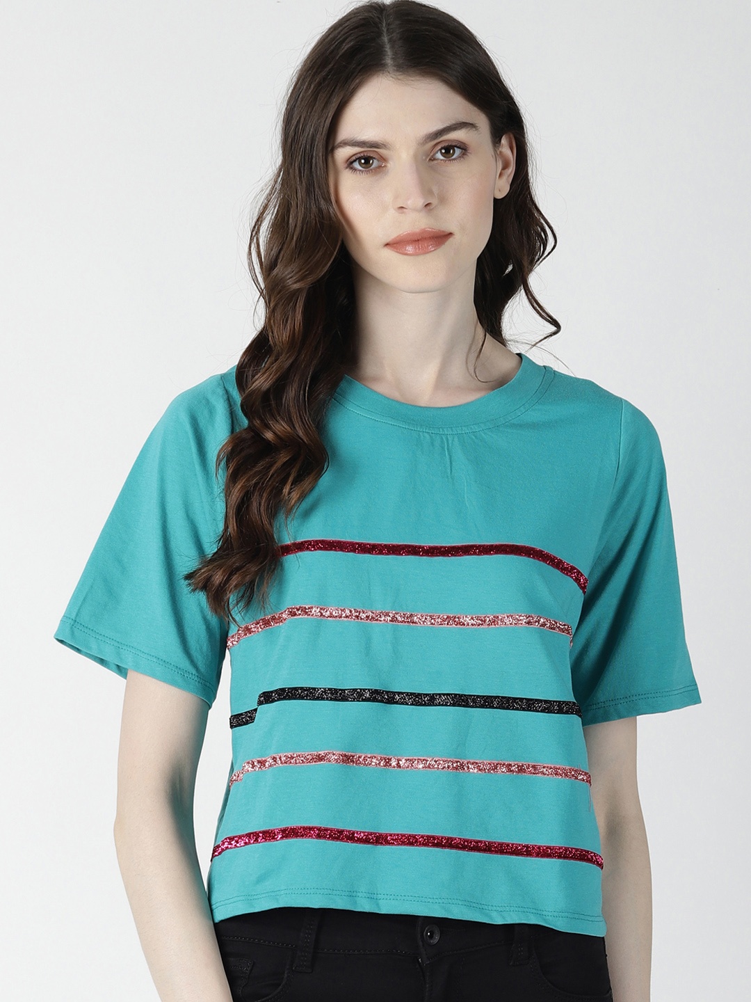 

AARA Women Blue Striped Top