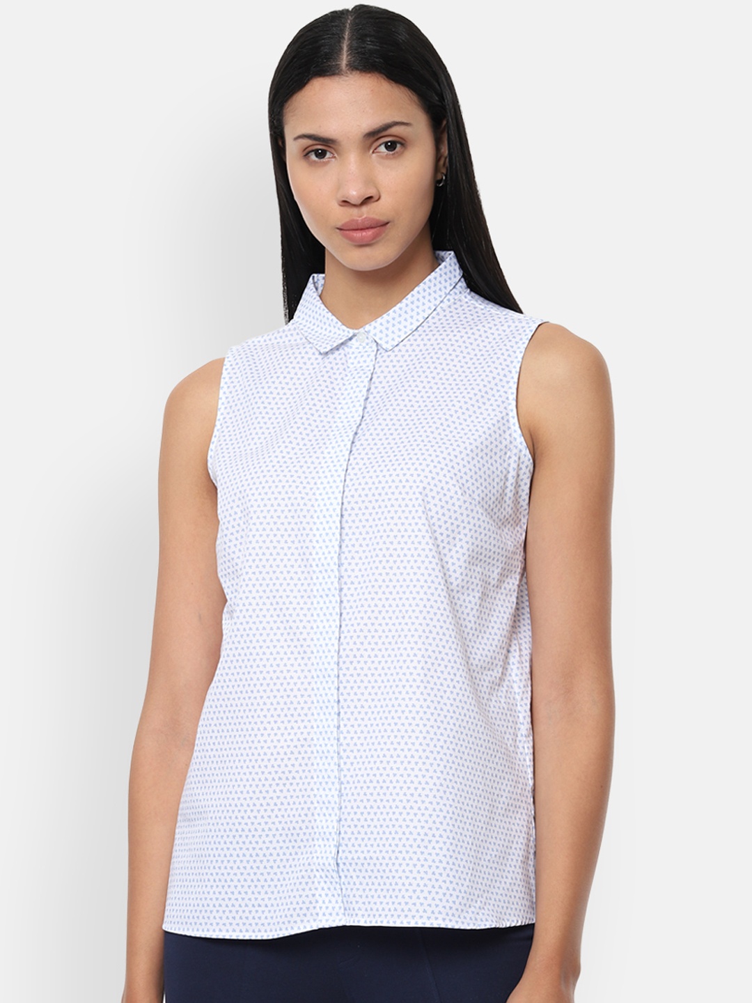 

Van Heusen Woman Women Blue & White Regular Fit Printed Casual Shirt