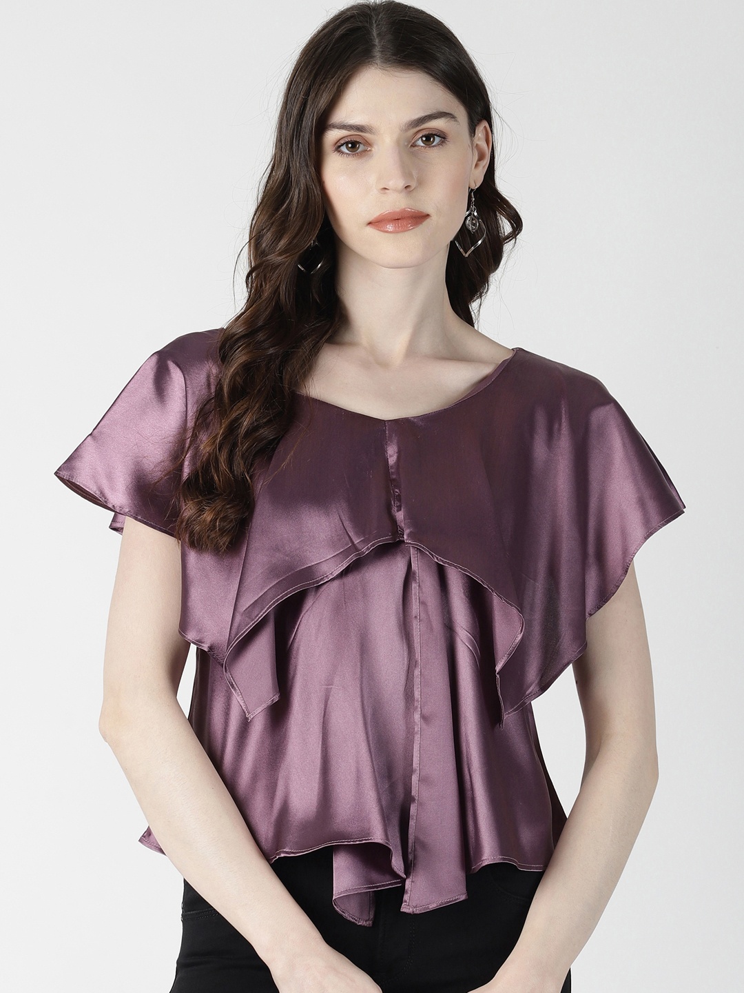 

AARA Women Purple Solid A-Line Satin Top