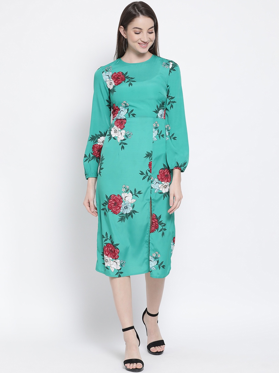 

Oxolloxo Women Sea Green & Red Floral Print Sheath Dress