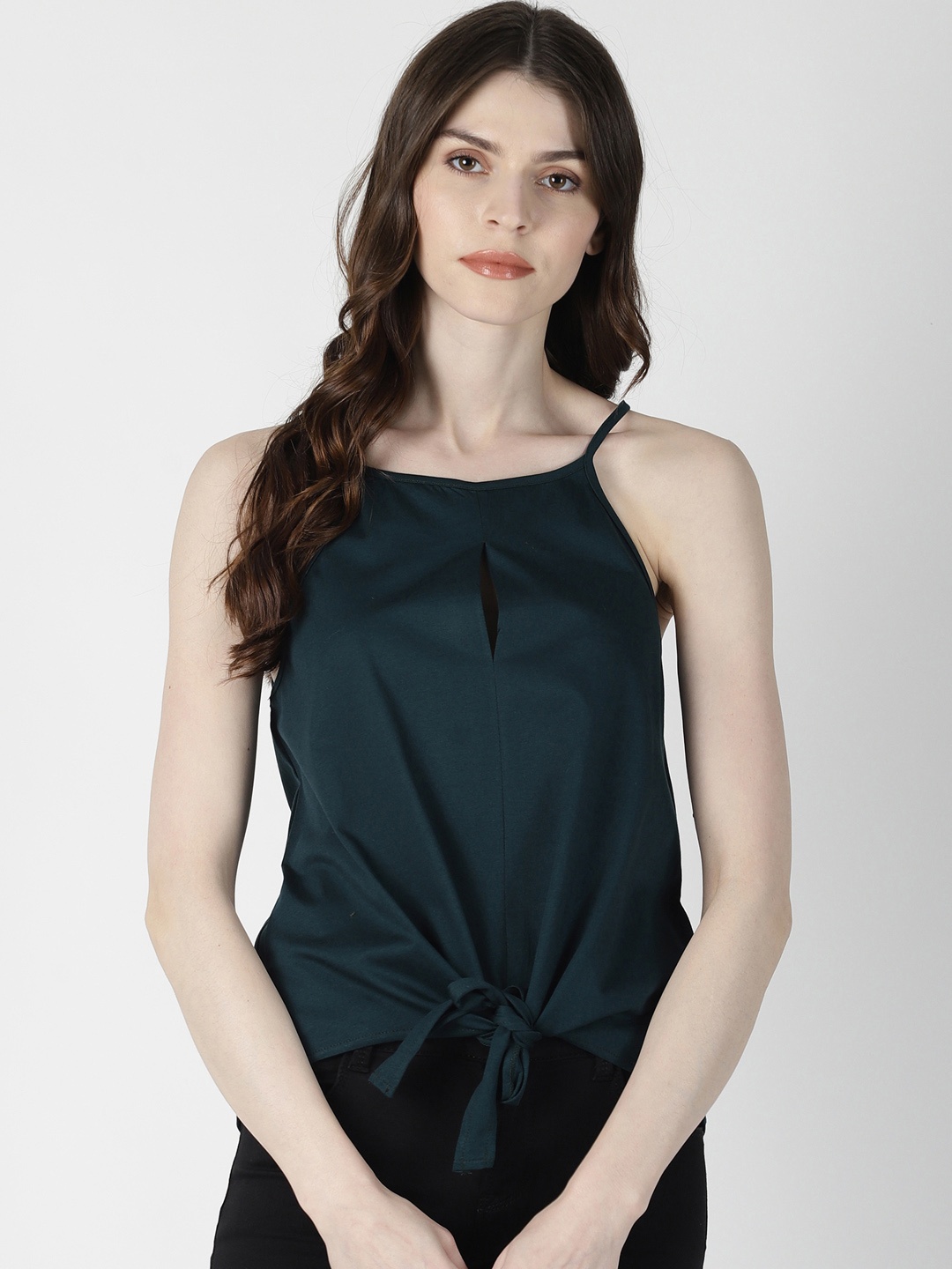 AARA Women Green Solid Cinched Waist Top