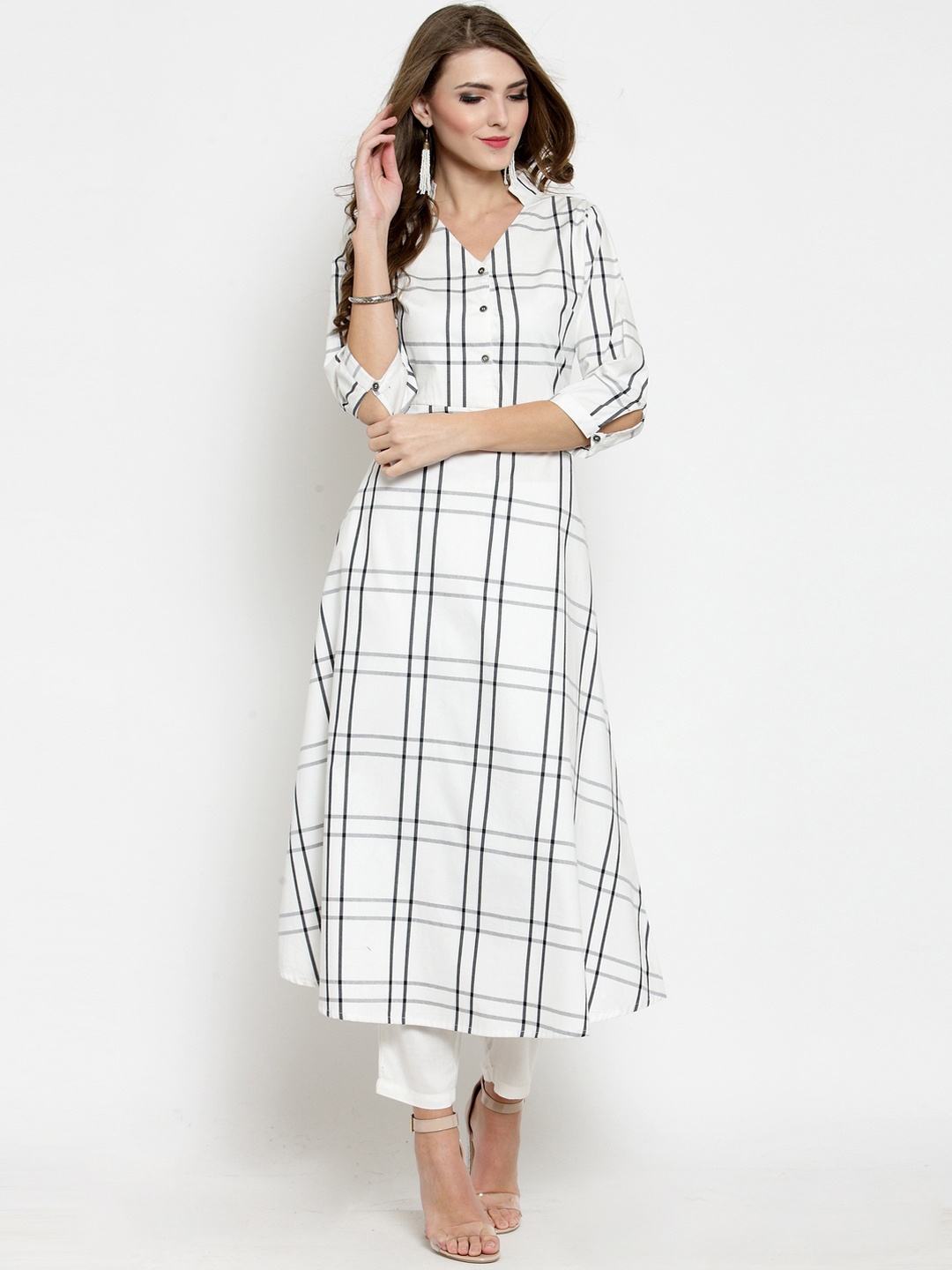

Sera Women White & Black Checked A-Line Kurta