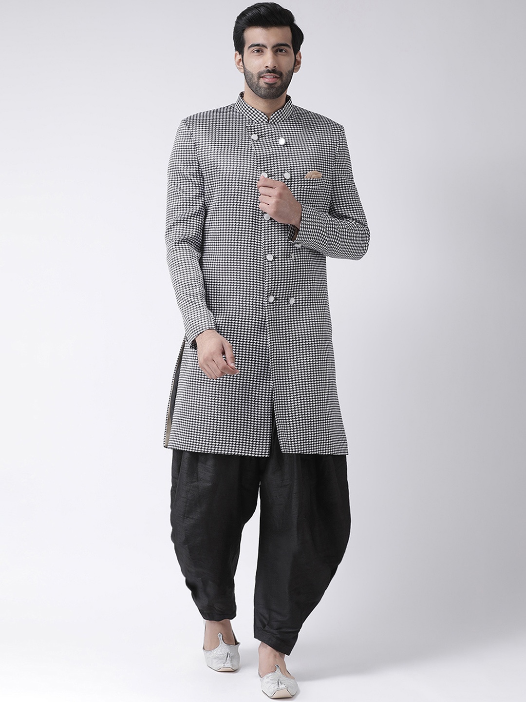 

Hangup Men Black & White Self-Design Sherwani Set