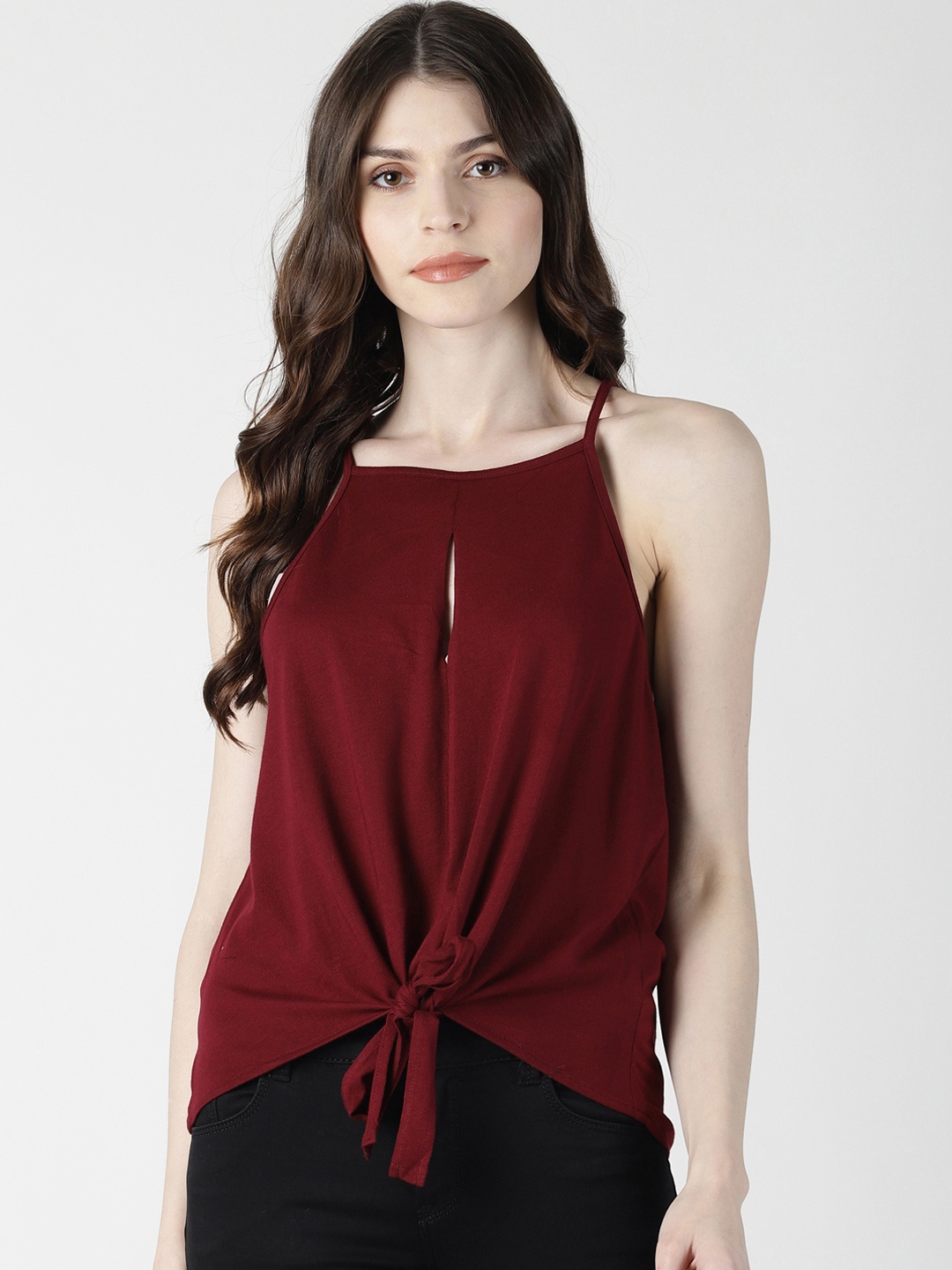 

AARA Women Maroon Solid Cinched Waist Top