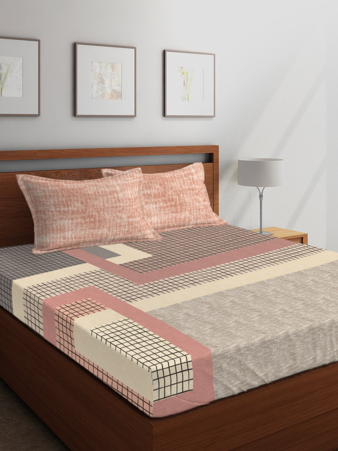 

Boutique Living India Multicoloured Geometric 210 TC Cotton 1 King Bedsheet with 2 Pillow Covers, Multi