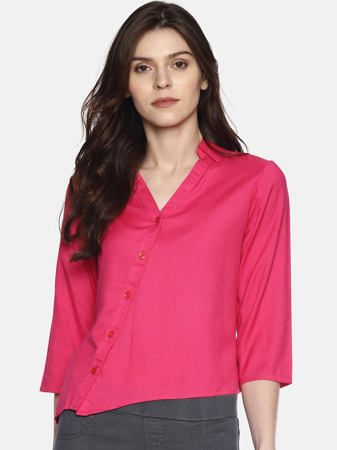 

AARA Women Pink Solid Shirt Style Top