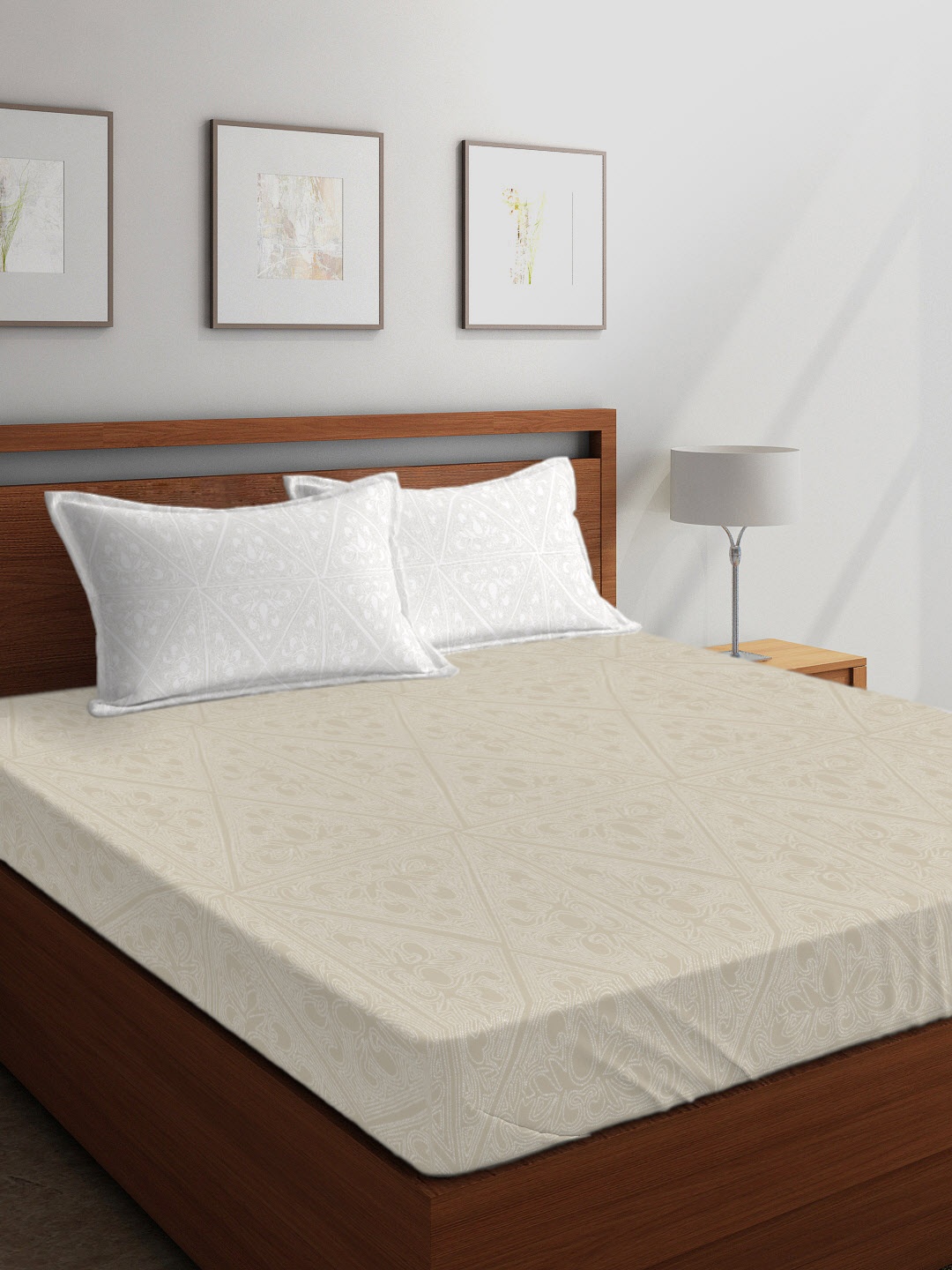 

Boutique Living India Brown & White Ethnic Motifs 210 TC Cotton 1 King Bedsheet with 2 Pillow Covers