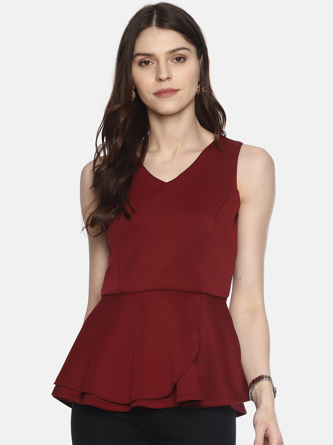 

AARA Women Maroon Solid Peplum Top